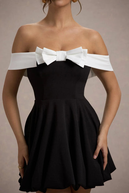 Daring A Line Off Shoulder Sleeveless Bow Accent Mini Short Prom Dress by YiHuiw