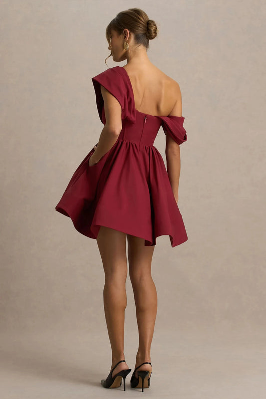 Daring A Line One Shoulder Dramatic Drape Accent Short Prom Dress by YiHuiw