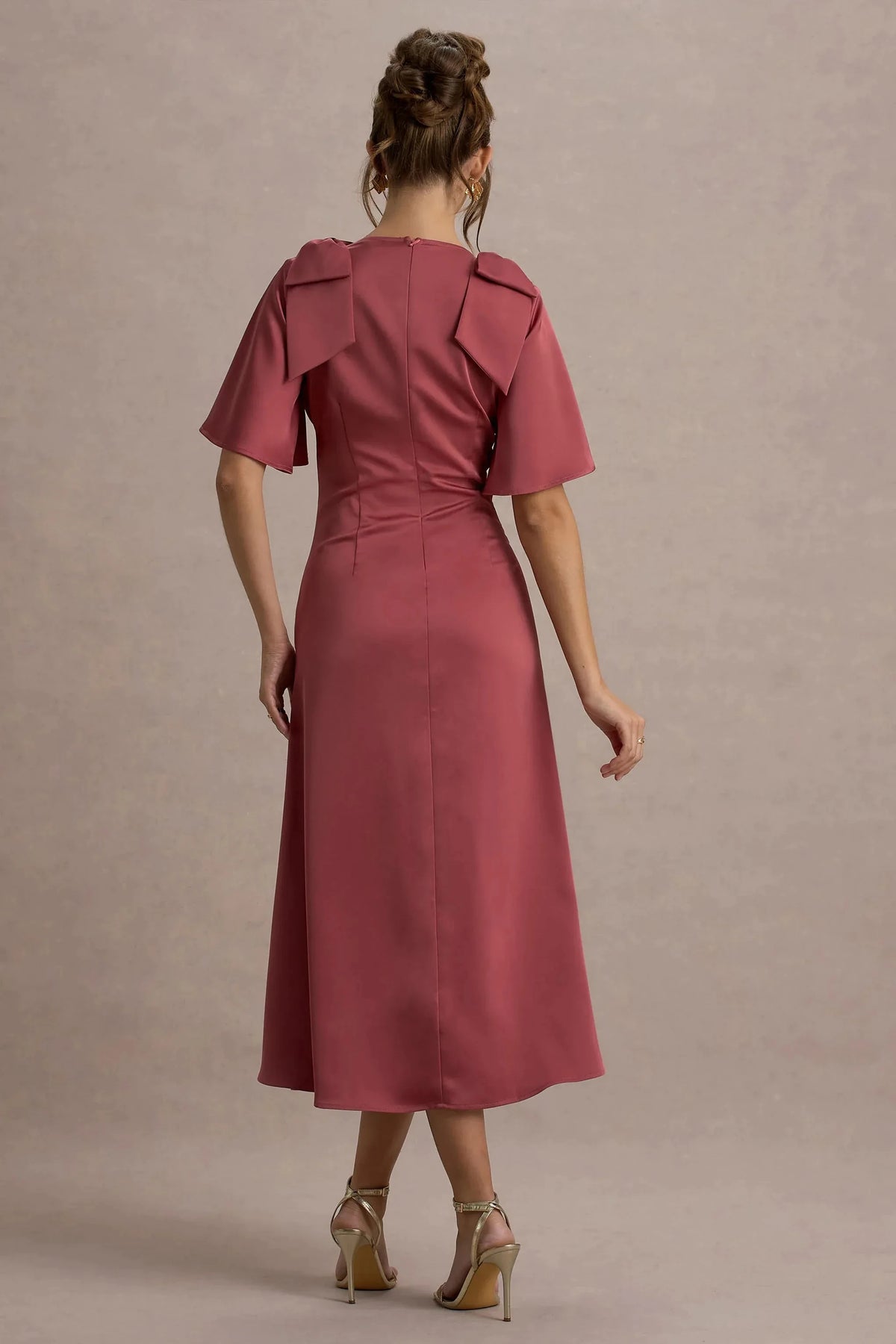 Daring A Line Plunge Neck Flutter Sleeve Bow Accent Midi Prom Dress by YiHuiw
