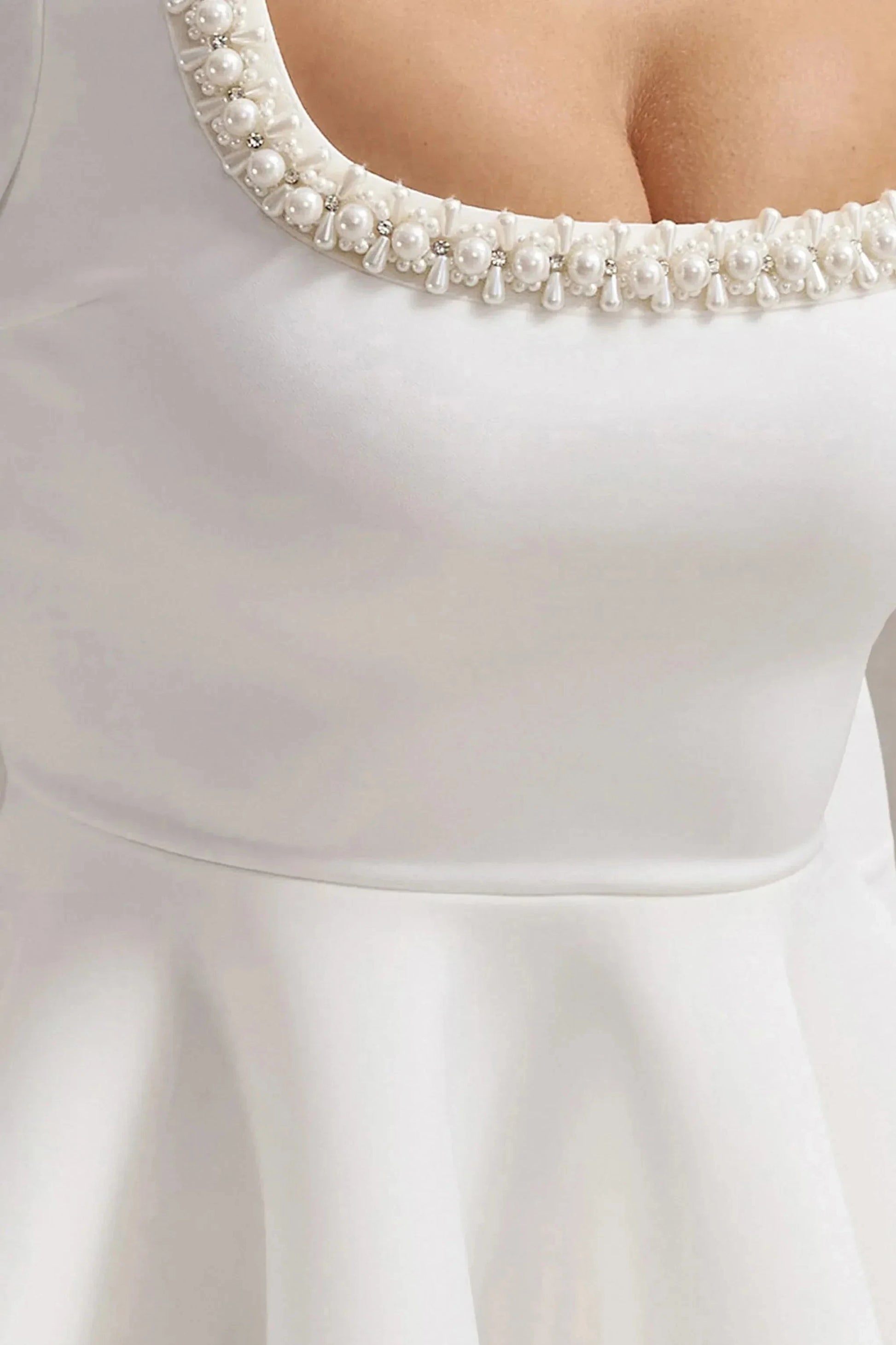 Daring A Line Square Neck Long Sleeve Pearl Accent Short Prom Dress by YiHuiw