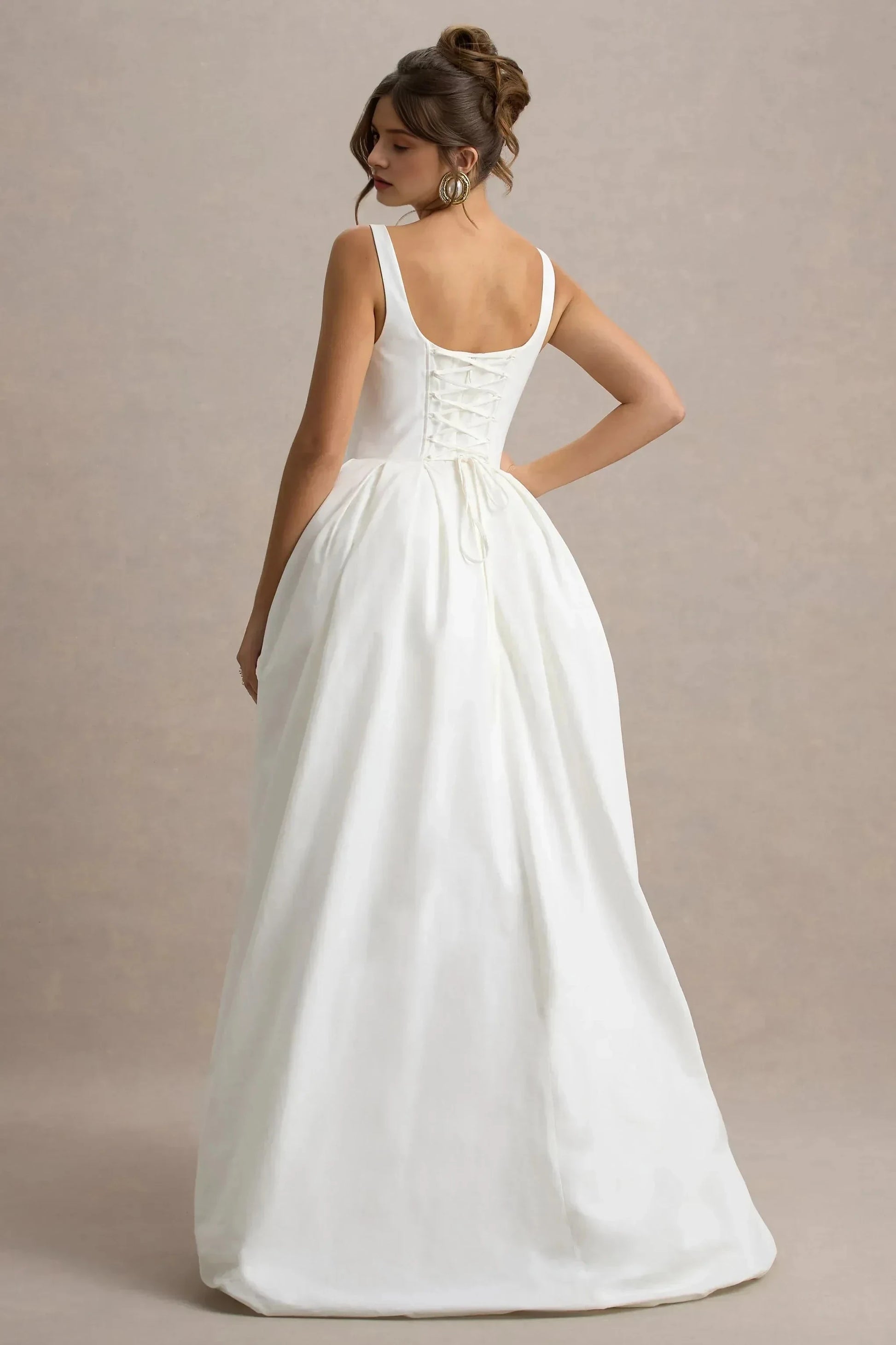 Daring A Line Square Neck Sleeveless Lace Up Back High Slit Floor Length Prom Dress by YiHuiw