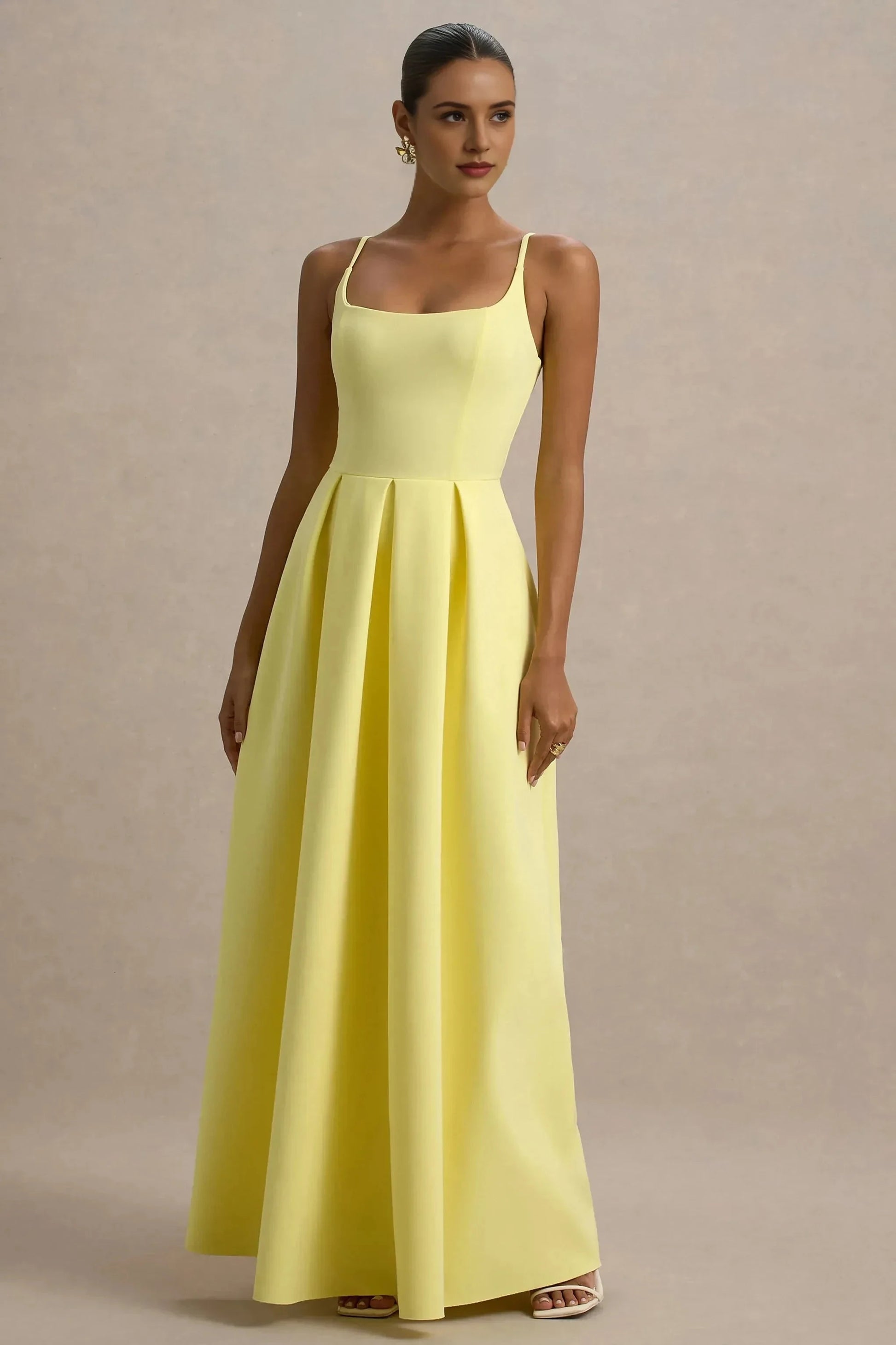 Daring A Line Square Neck Sleeveless Pleated Skirt Floor Length Prom Dress by YiHuiw