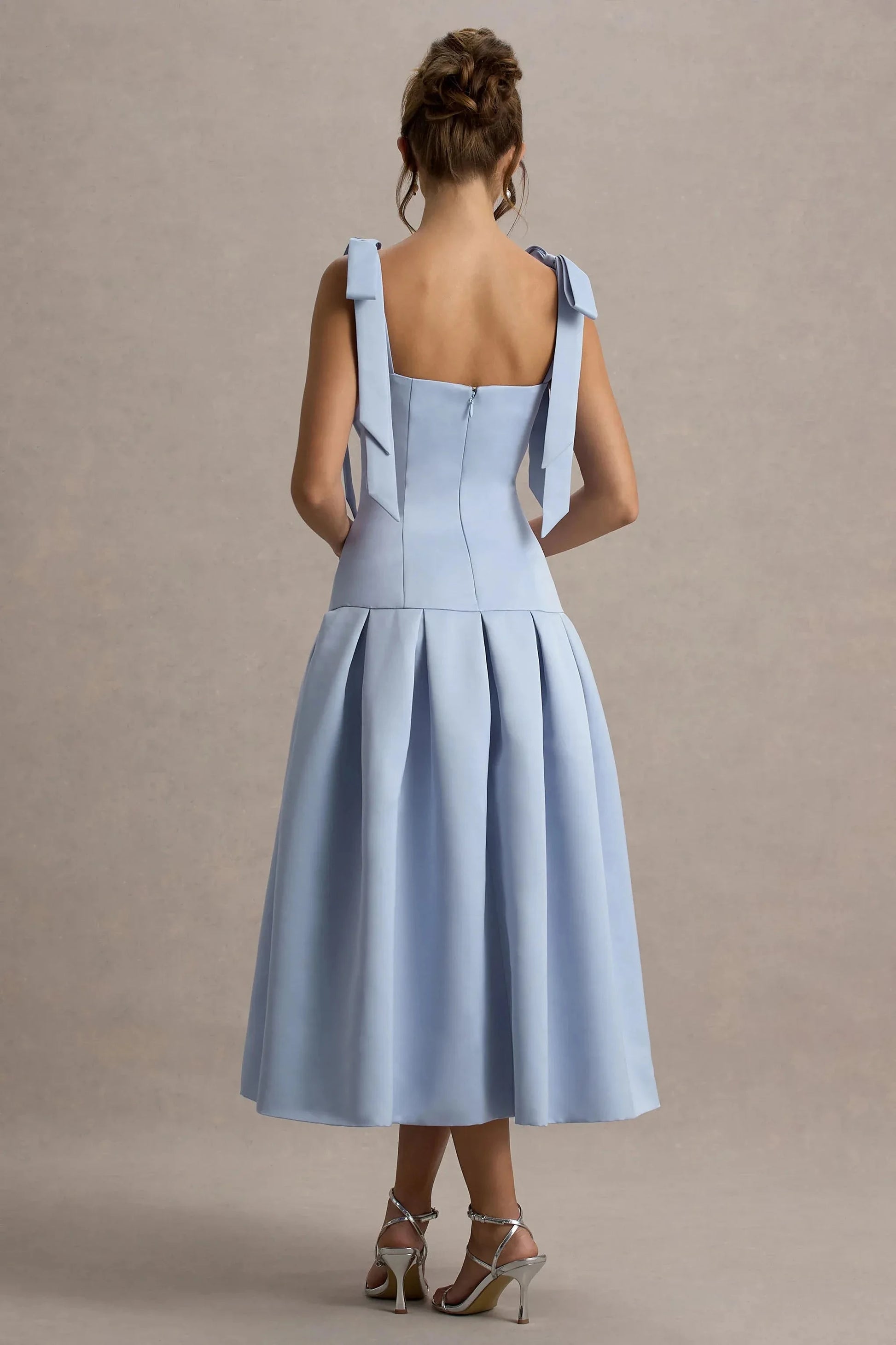 Daring A Line Square Neck Tie Strap Back Zipper Midi Length Plus Size Evening Dress by YiHuiw