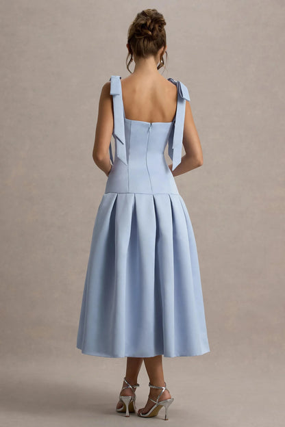 Daring A Line Square Neck Tie Strap Back Zipper Midi Length Plus Size Evening Dress by YiHuiw