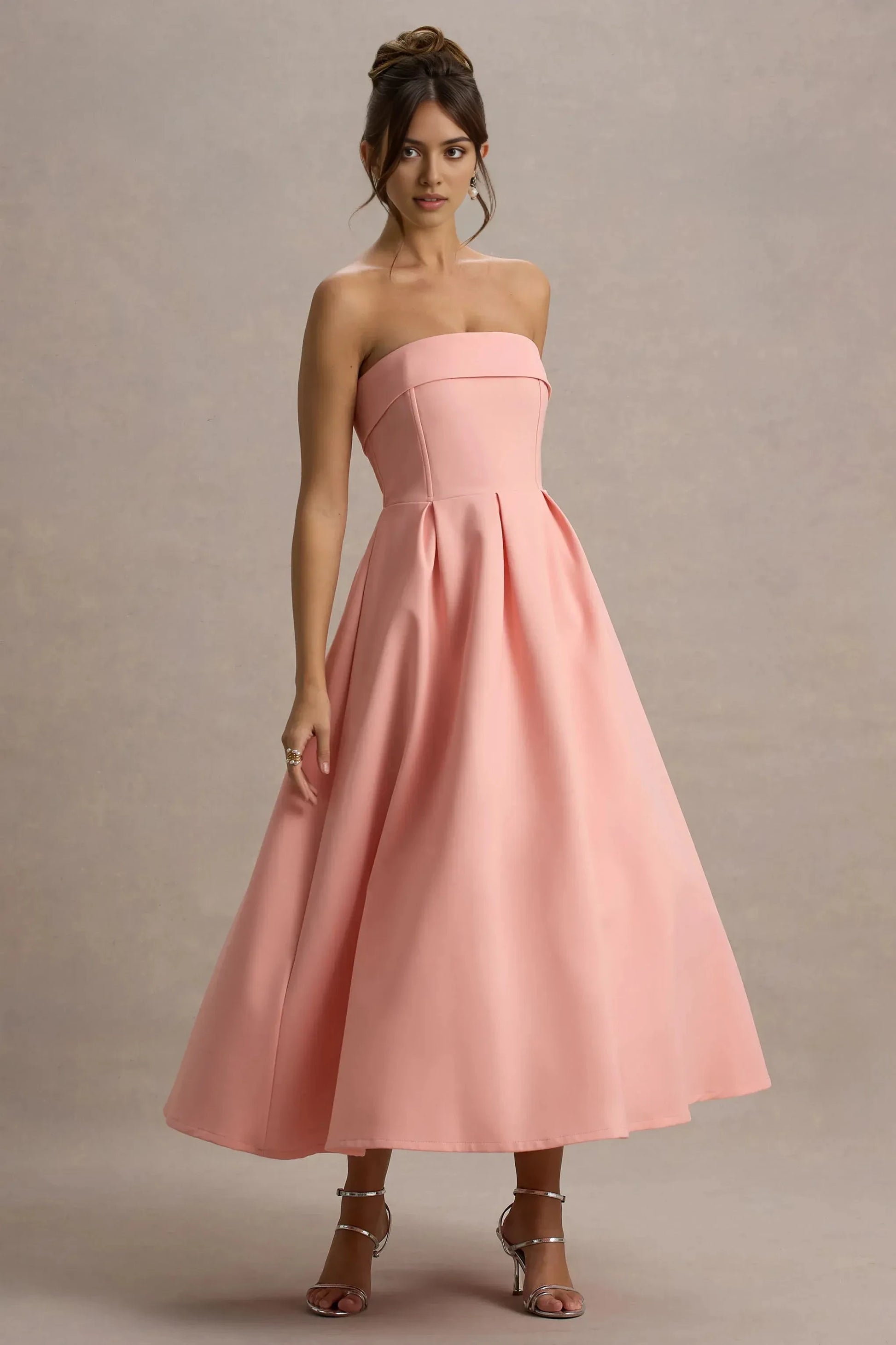 Daring A Line Strapless Sleeveless Back Zipper Midi Length Plus Size Evening Dress by YiHuiw