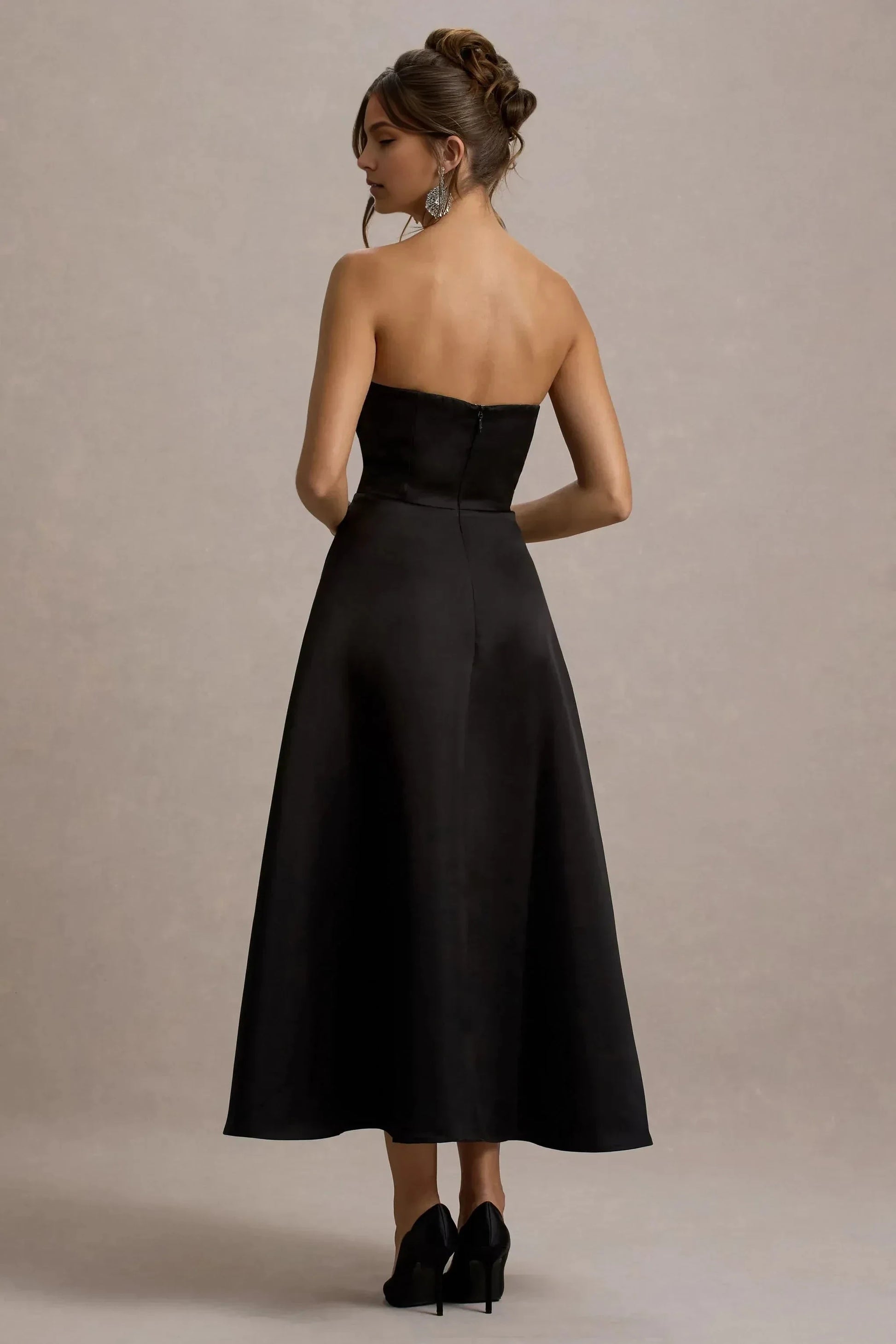 Daring A Line Strapless Sleeveless Color Block Accent Midi Prom Dress by YiHuiw