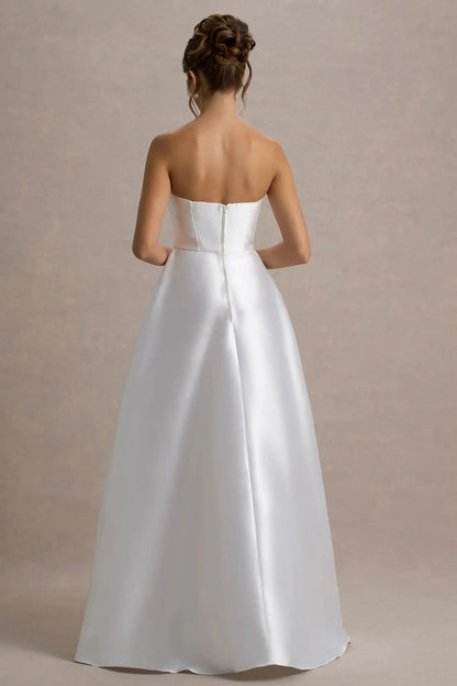 Daring A Line Strapless Sleeveless Draped Accent Floor Length Prom Dress by YiHuiw