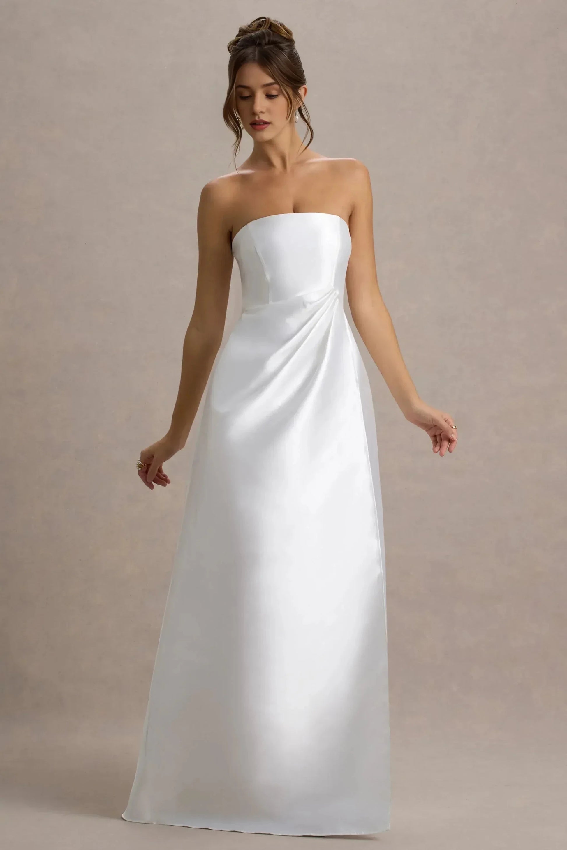 Daring A Line Strapless Sleeveless Draped Accent Floor Length Prom Dress by YiHuiw