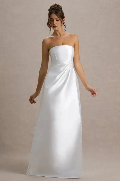 Daring A Line Strapless Sleeveless Draped Accent Floor Length Prom Dress by YiHuiw