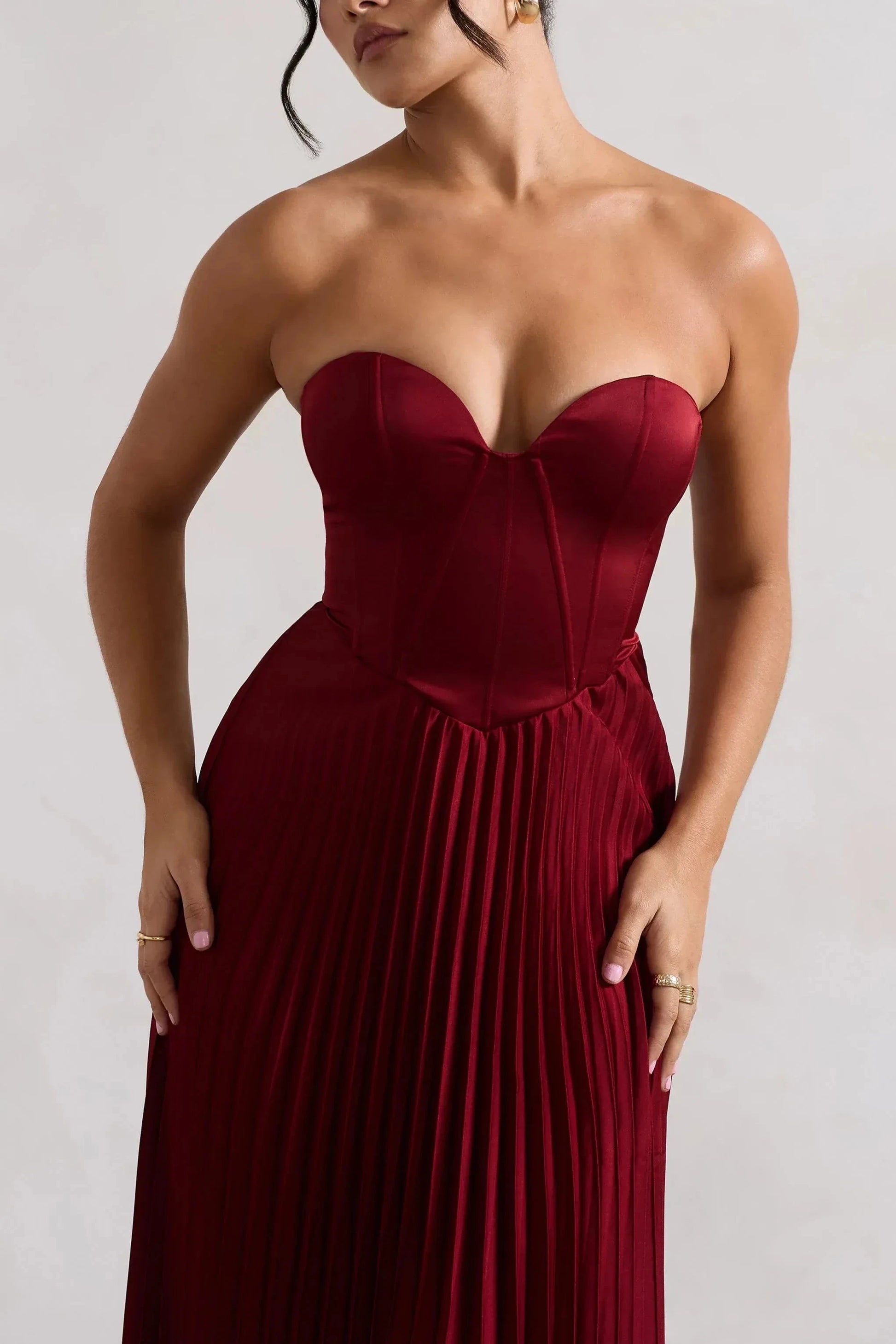 Daring A Line Strapless Sleeveless Pleated Skirt Midi Prom Dress by YiHuiw