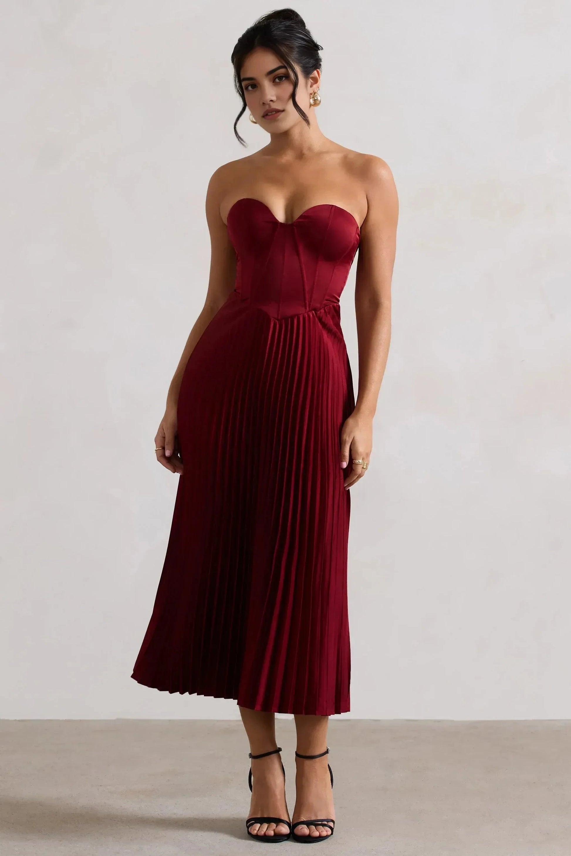 Daring A Line Strapless Sleeveless Pleated Skirt Midi Prom Dress by YiHuiw