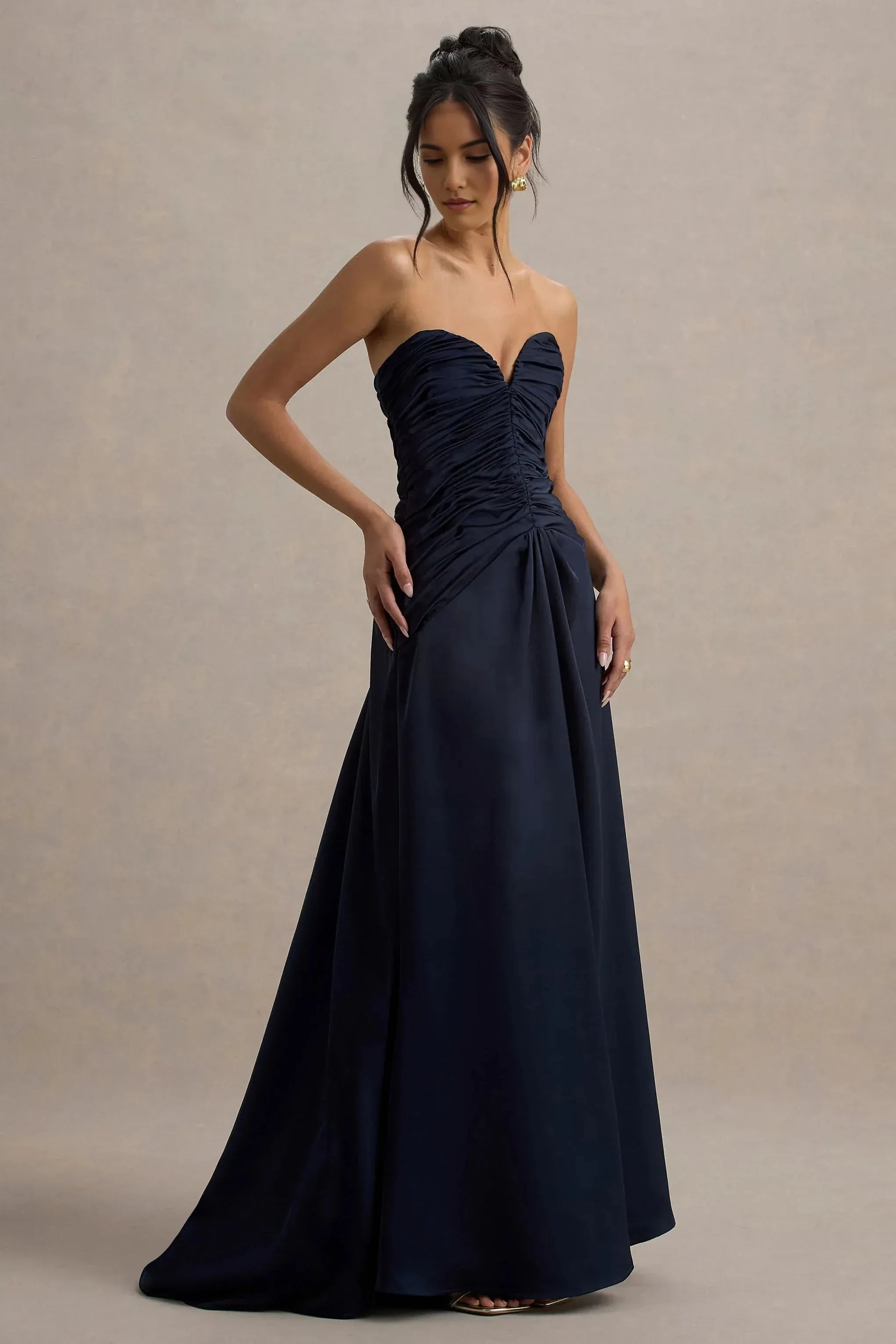 Daring A Line Strapless Sleeveless Ruched Floor Length Prom Dress by YiHuiw