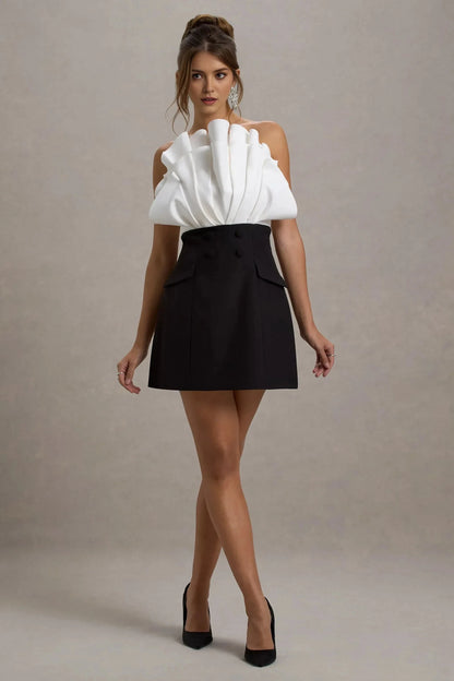Daring A Line Strapless Sleeveless Sculptural Ruffle Accent Short Prom Dress by YiHuiw