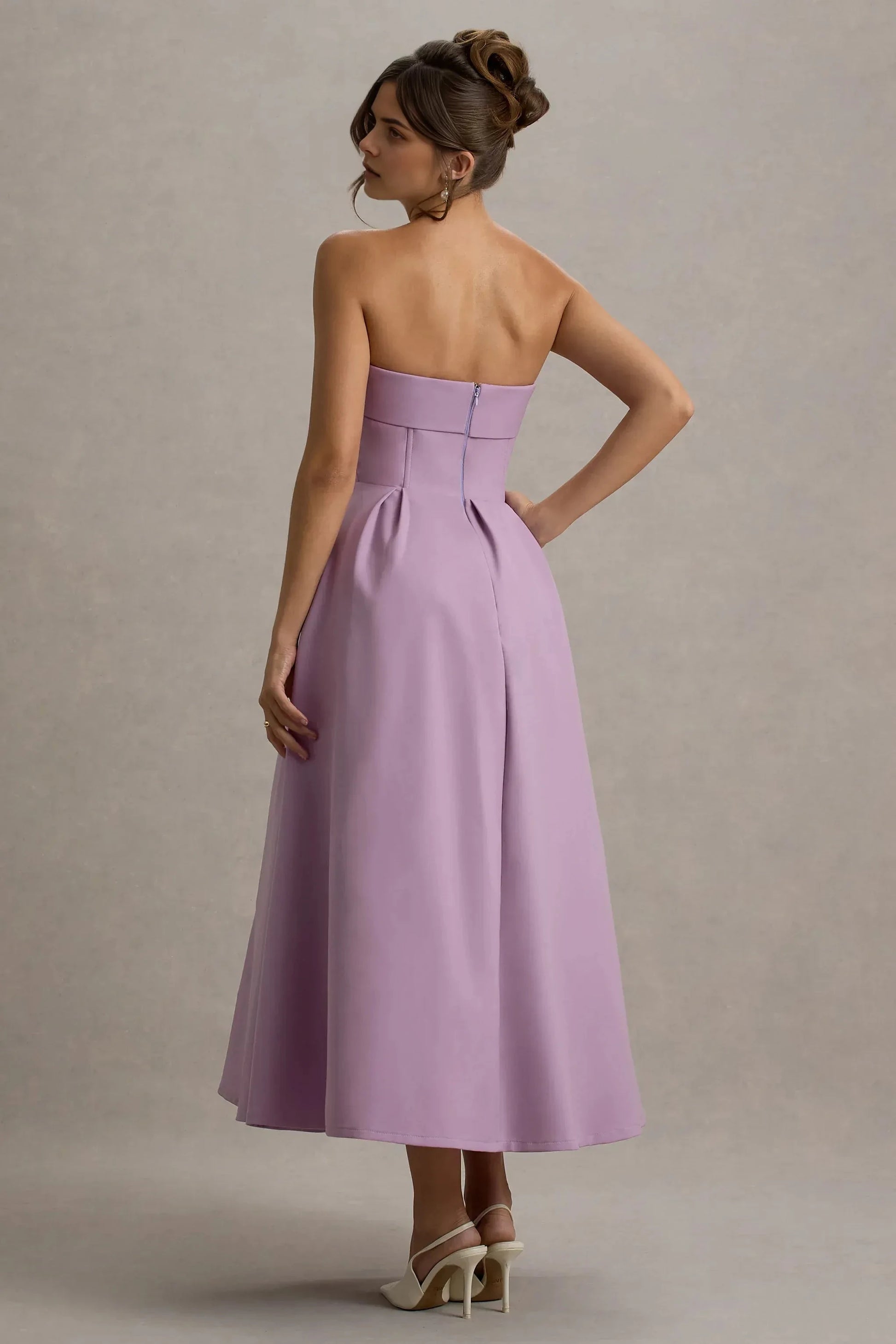 Daring A Line Strapless Sleeveless Zipper Back Midi Prom Dress by YiHuiw
