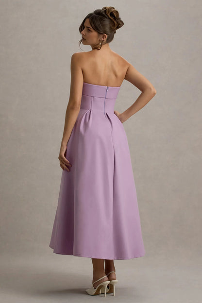 Daring A Line Strapless Sleeveless Zipper Back Midi Prom Dress by YiHuiw