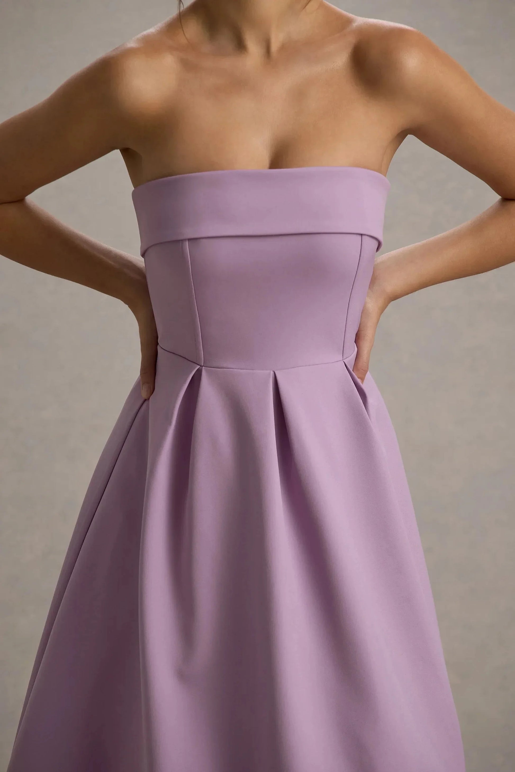 Daring A Line Strapless Sleeveless Zipper Back Midi Prom Dress by YiHuiw