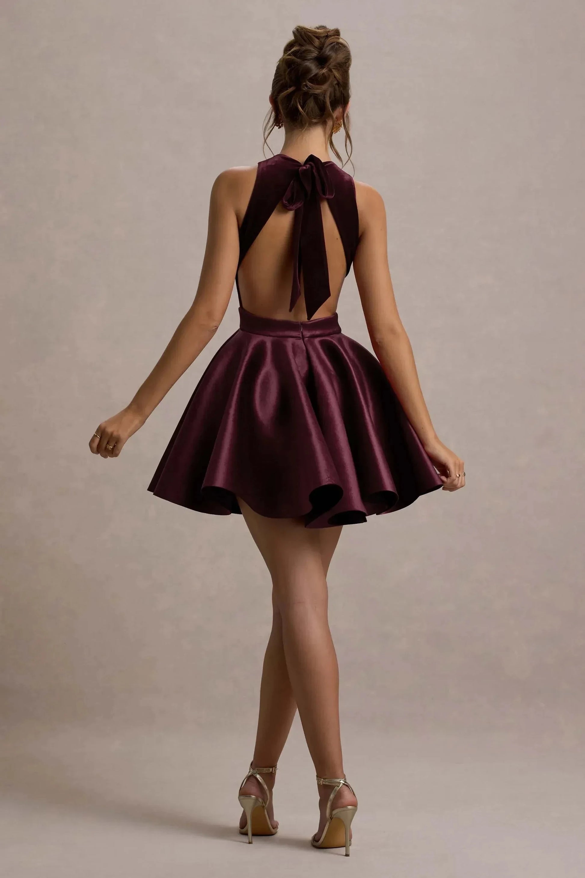 Daring Fit Flare High Neck Sleeveless Open Back Short Prom Dress by YiHuiw