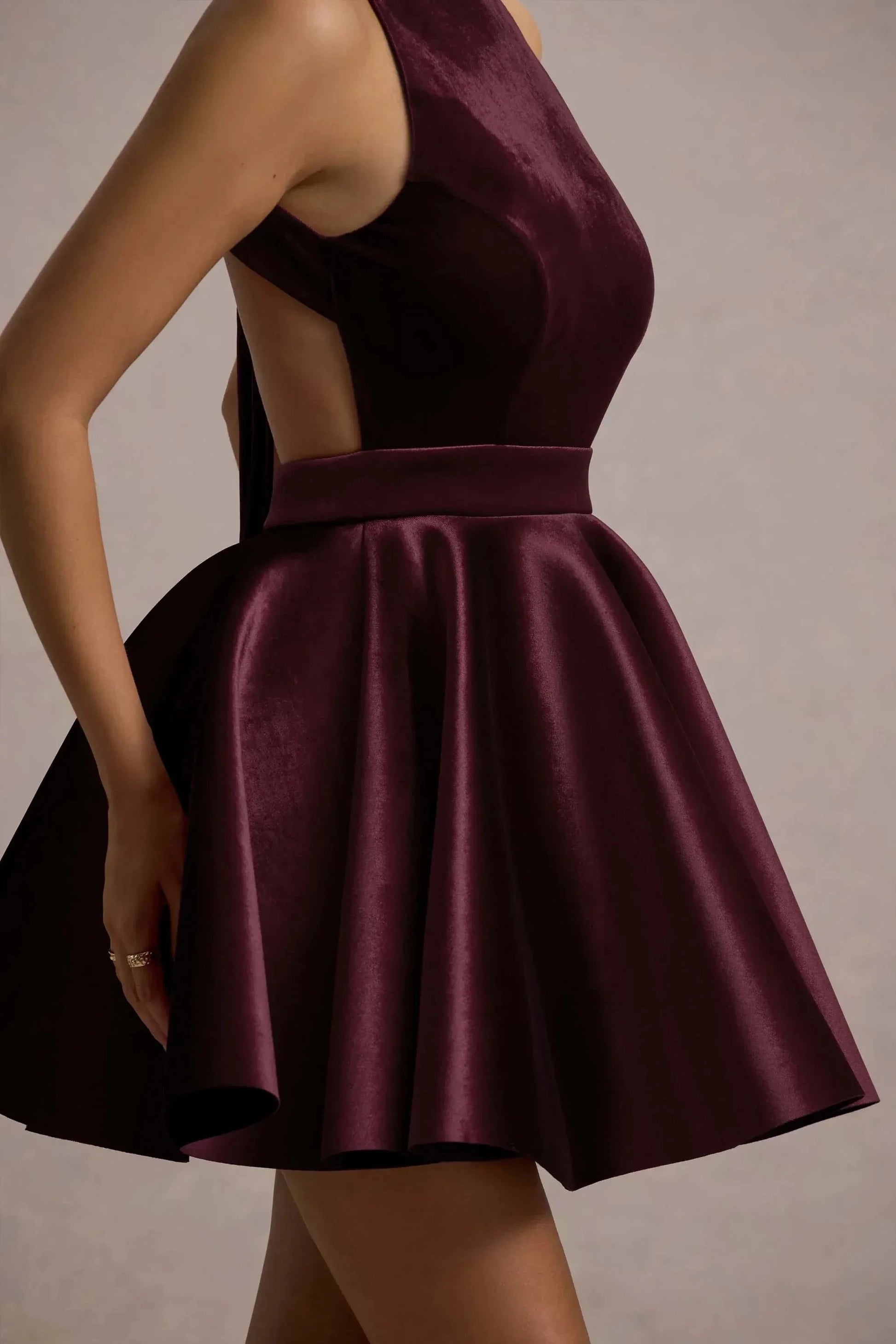 Daring Fit Flare High Neck Sleeveless Open Back Short Prom Dress by YiHuiw