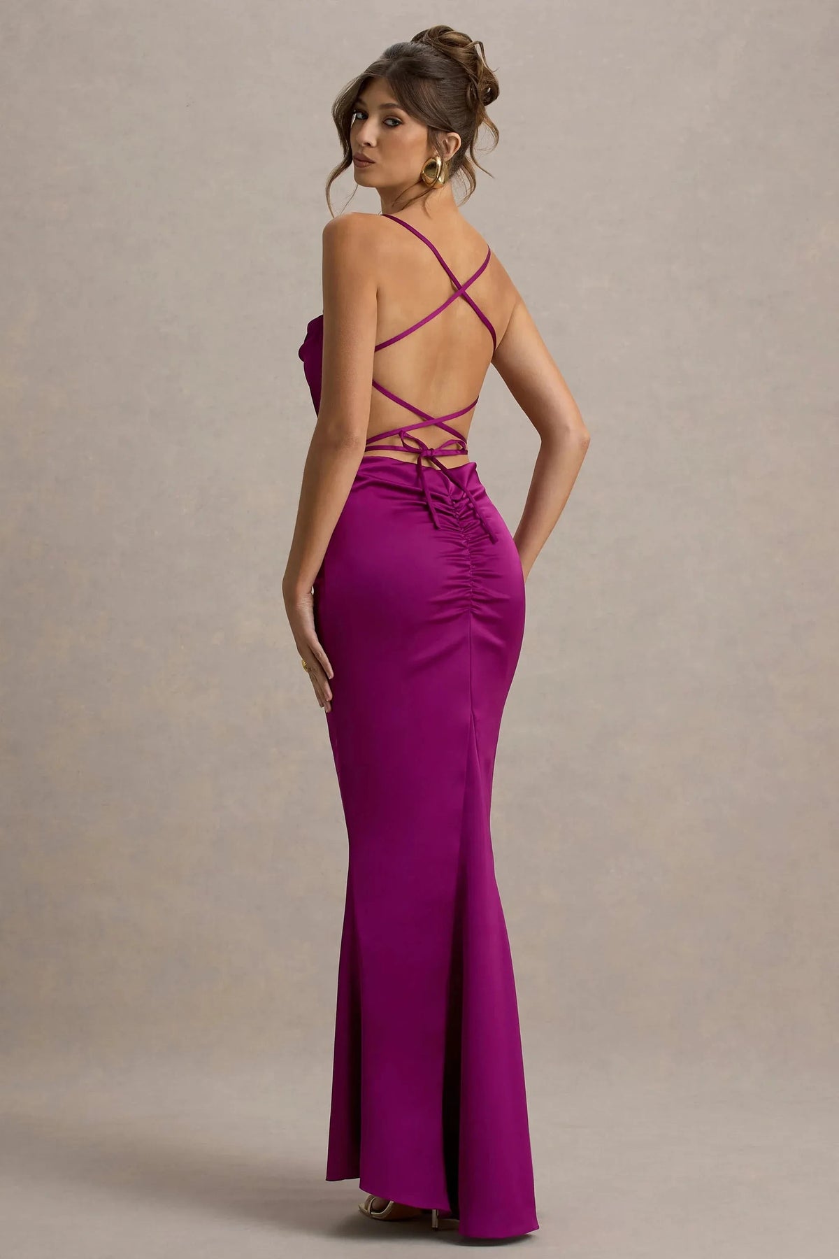 Daring Mermaid Cowl Neck Sleeveless Crisscross Back Floor Length Prom Dress by YiHuiw