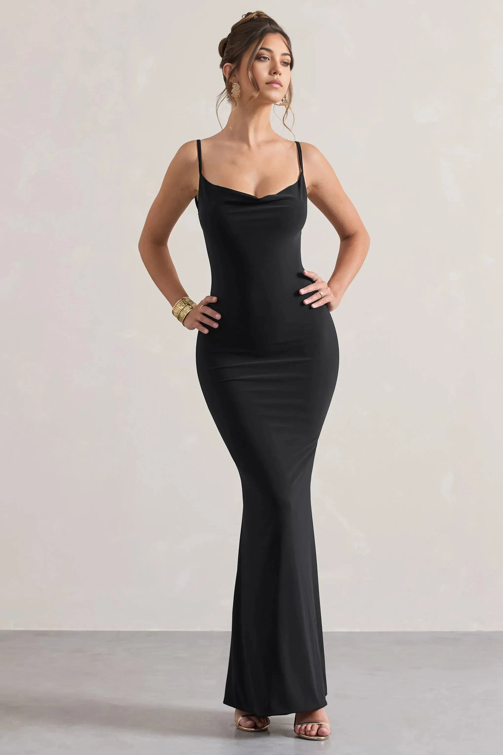 Daring Mermaid Cowl Neck Sleeveless Lace Accent Open Back Floor Length Evening Dress by YiHuiw