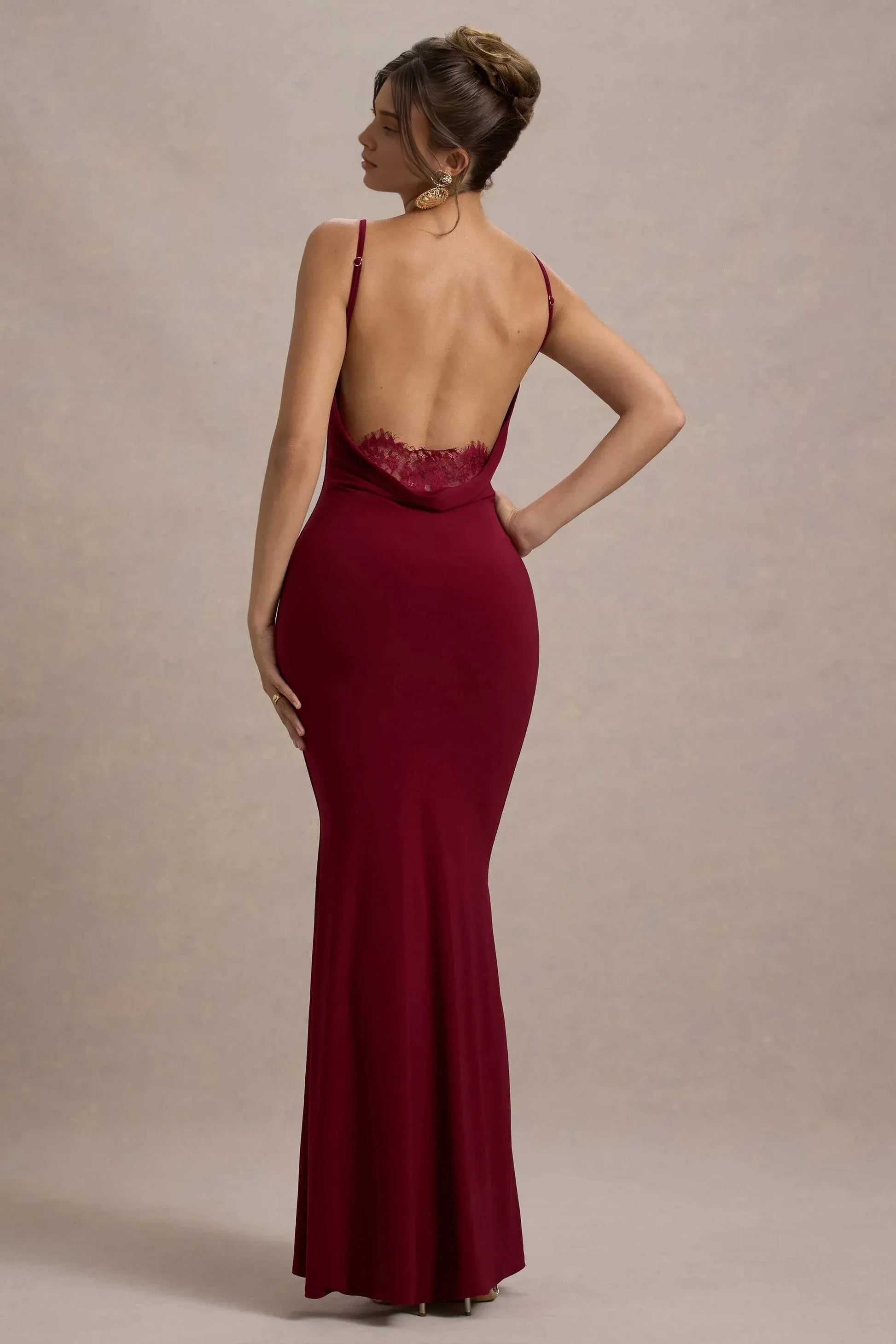Daring Mermaid Cowl Neck Sleeveless Lace Accent Open Back Floor Length Prom Dress by YiHuiw