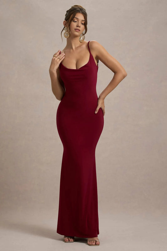 Daring Mermaid Cowl Neck Sleeveless Lace Accent Open Back Floor Length Prom Dress by YiHuiw