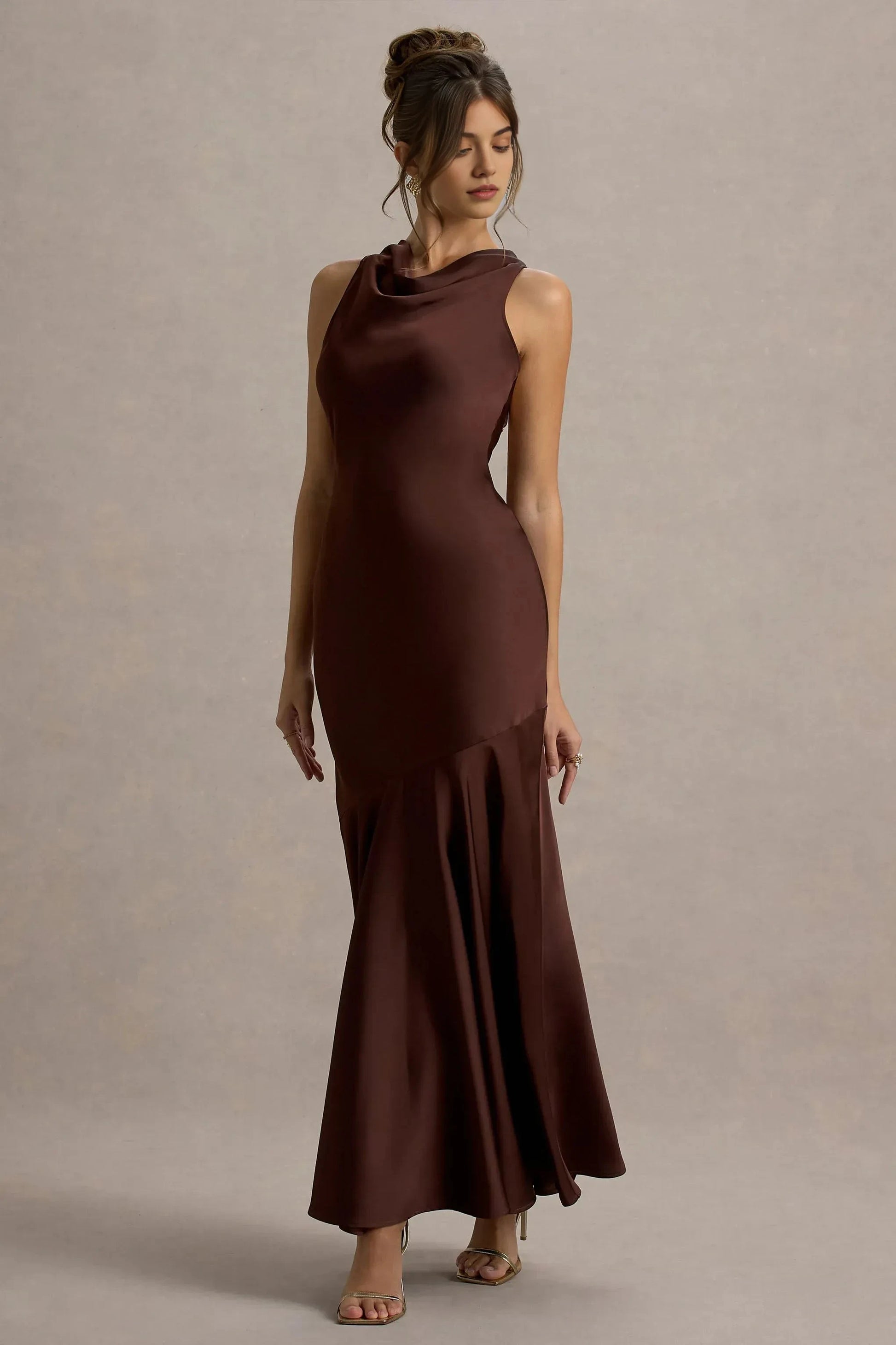 Daring Mermaid Cowl Neck Sleeveless Open Back Floor Length Prom Dress by YiHuiw