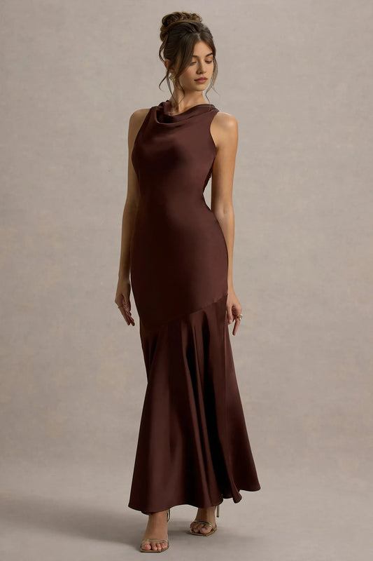 Daring Mermaid Cowl Neck Sleeveless Open Back Floor Length Prom Dress by YiHuiw