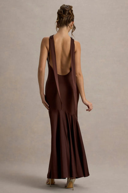 Daring Mermaid Cowl Neck Sleeveless Open Back Floor Length Prom Dress by YiHuiw