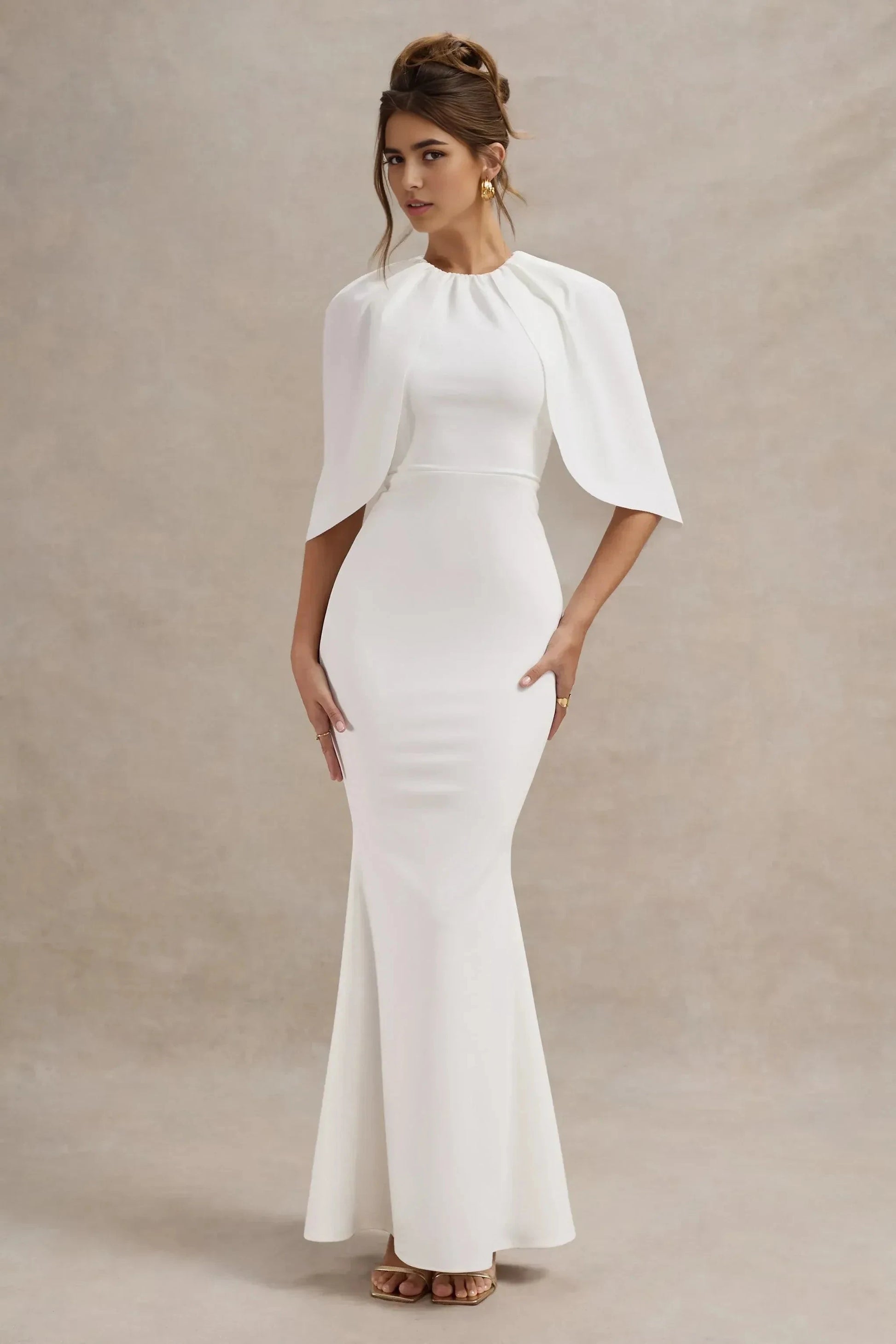 Daring Mermaid Crew Neck Cape Sleeve Accent Floor Length Prom Dress by YiHuiw