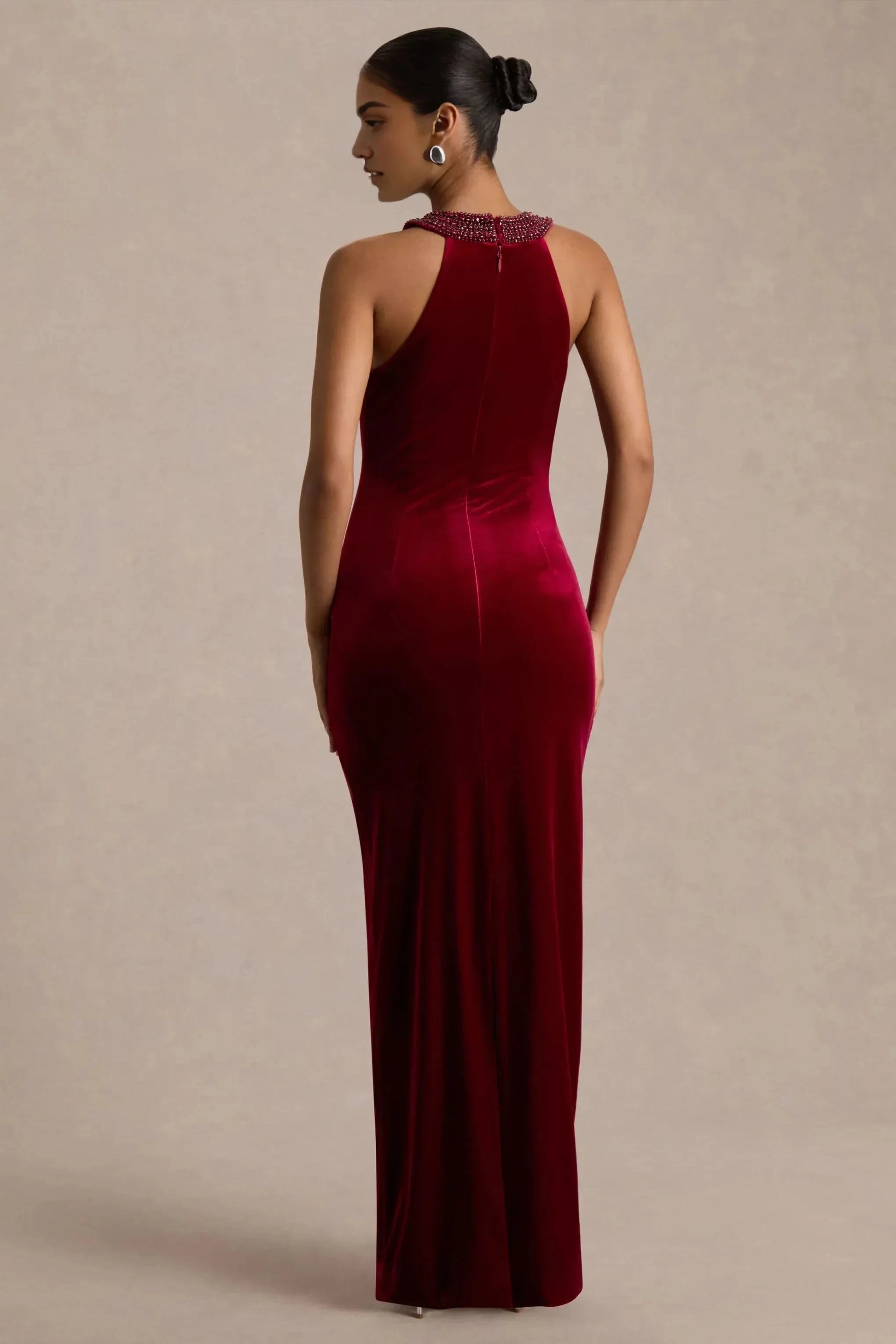 Daring Mermaid Halter Neck Beaded Accent Sleeveless Floor Length Prom Dress by YiHuiw