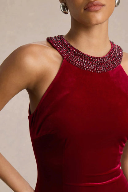 Daring Mermaid Halter Neck Beaded Accent Sleeveless Floor Length Prom Dress by YiHuiw