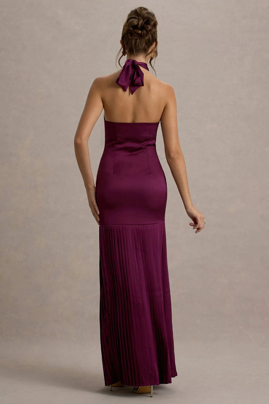 Daring Mermaid Halter Neck Sleeveless Pleated Hem Floor Length Prom Dress by YiHuiw