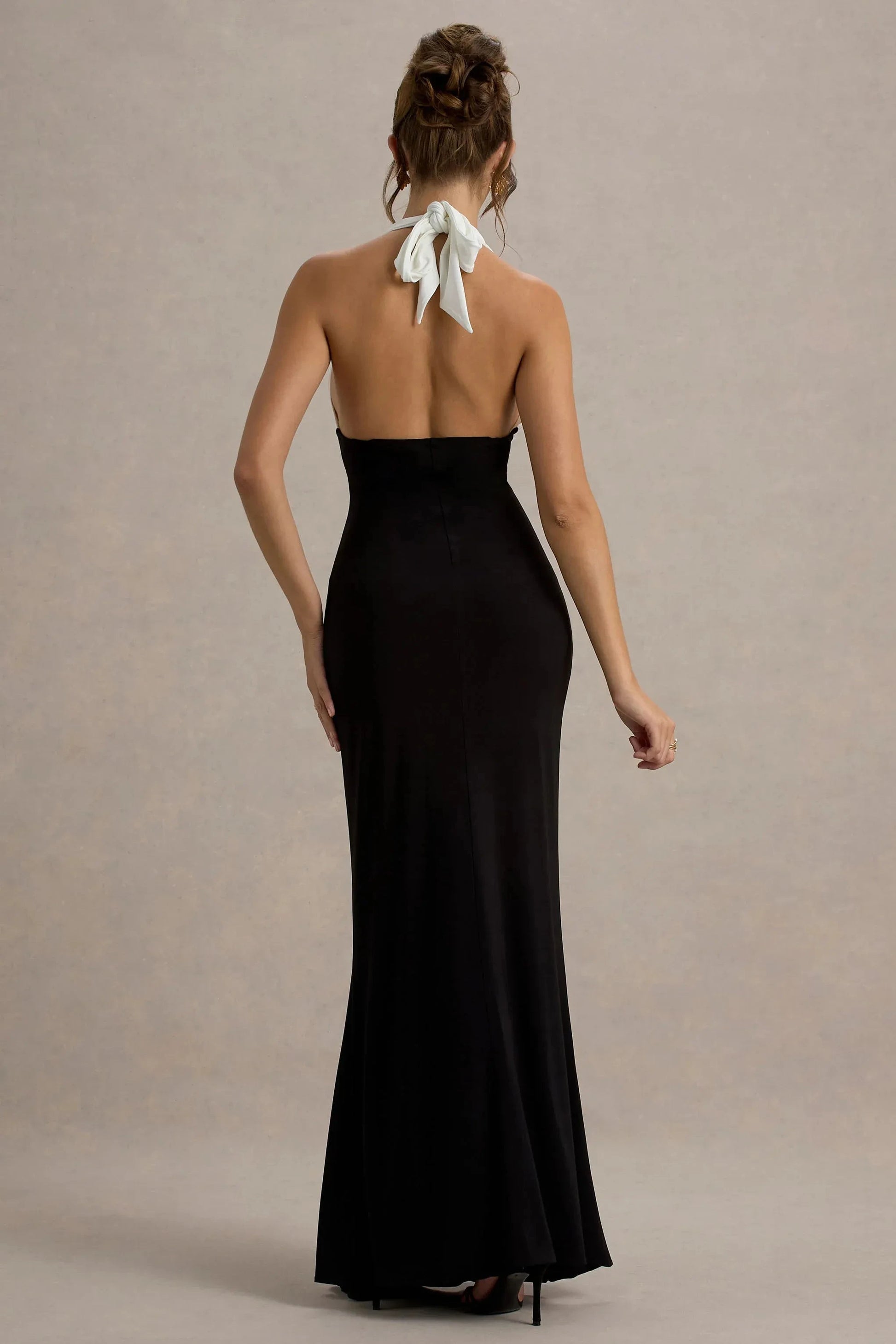 Daring Mermaid Halter Neck Sleeveless Ruched Two Tone Floor Length Evening Dress by YiHuiw