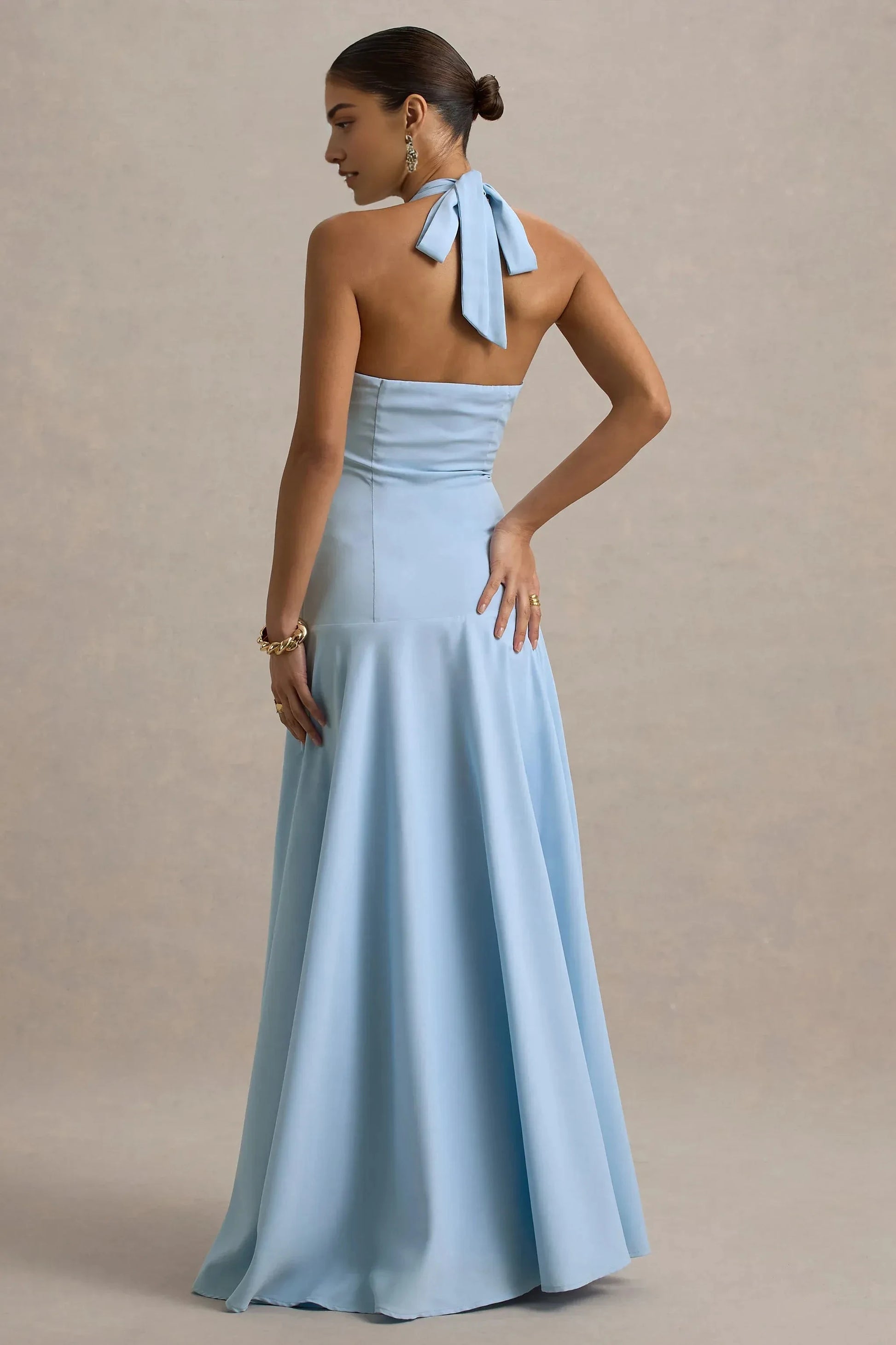 Daring Mermaid Halter Neck Sleeveless Tie Back Floor Length Prom Dress by YiHuiw