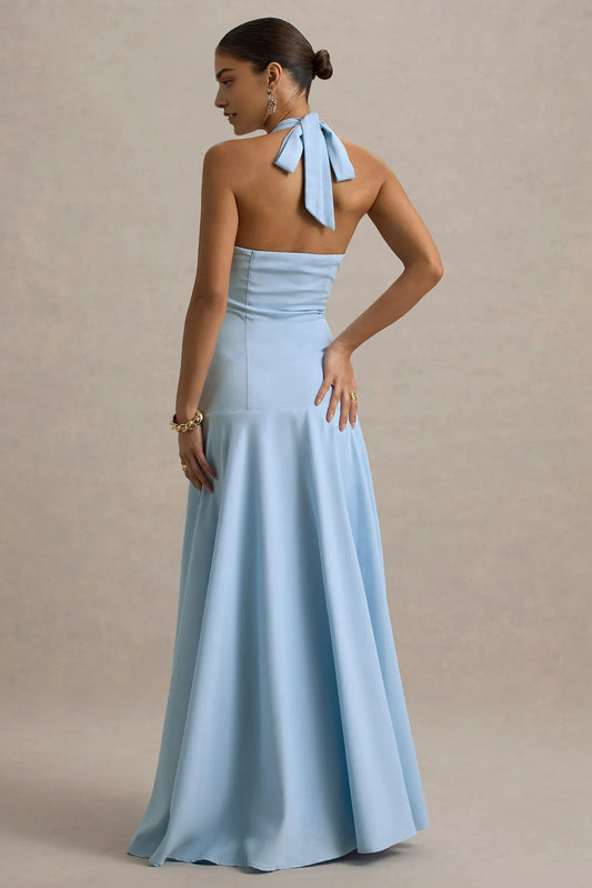 Daring Mermaid Halter Neck Sleeveless Tie Back Floor Length Prom Dress by YiHuiw