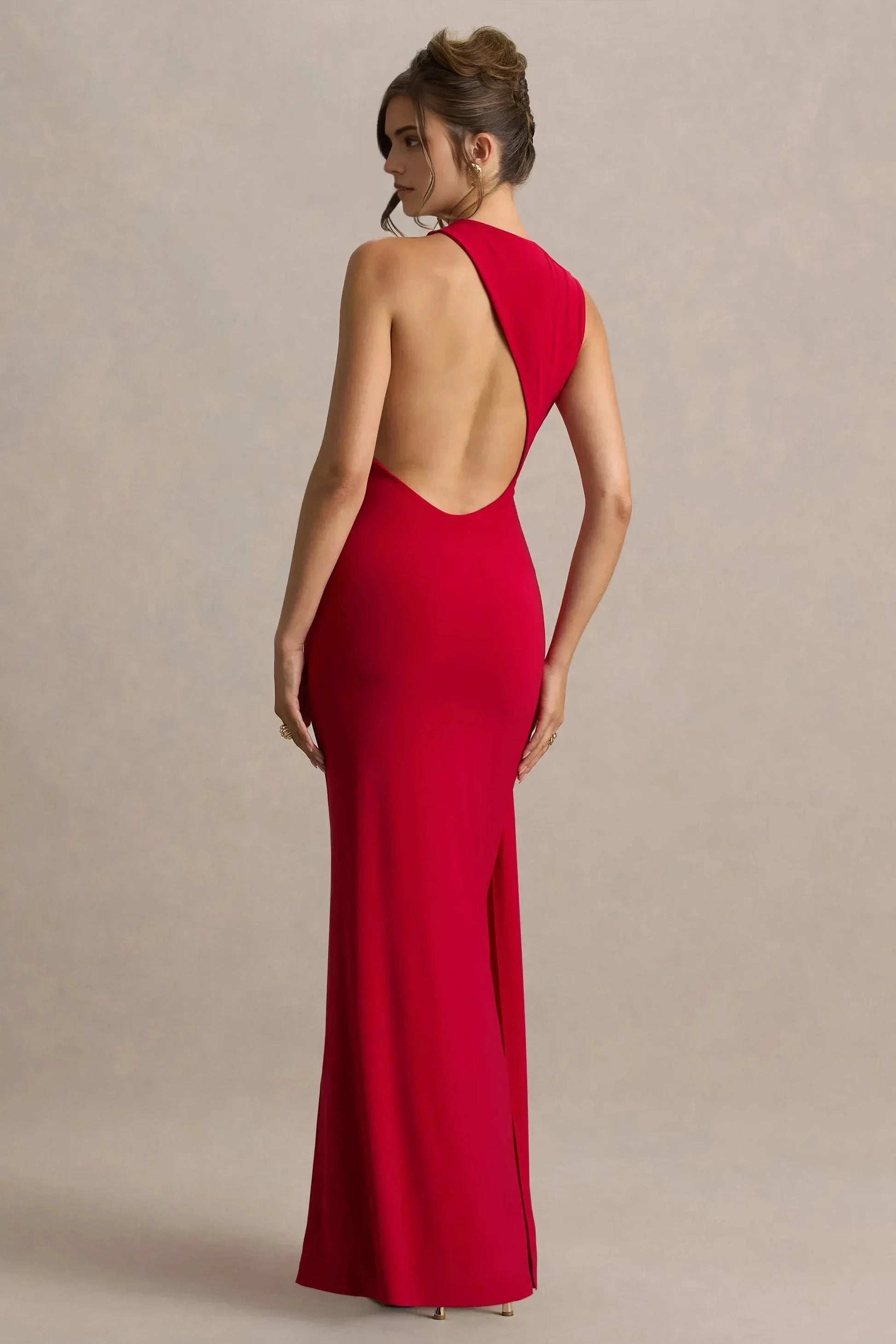 Daring Mermaid High Neck Sleeveless Cutout Accent Open Back Floor Length Prom Dress by YiHuiw