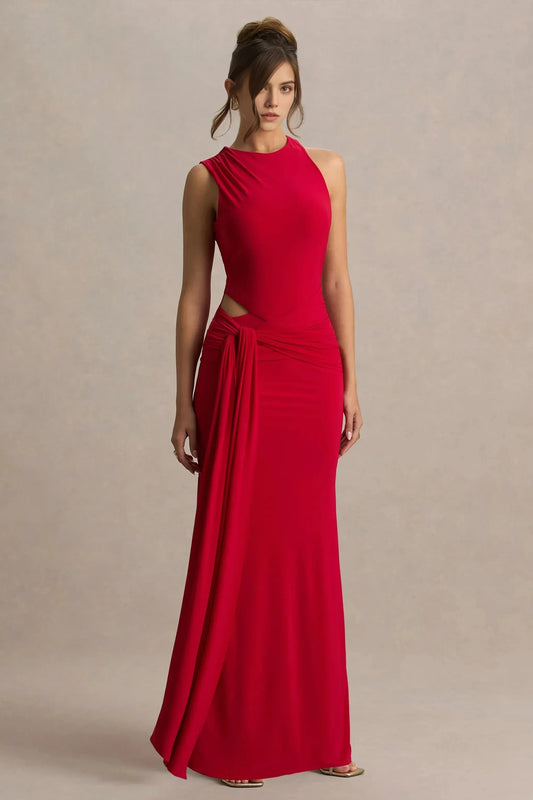 Daring Mermaid High Neck Sleeveless Cutout Accent Open Back Floor Length Prom Dress by YiHuiw