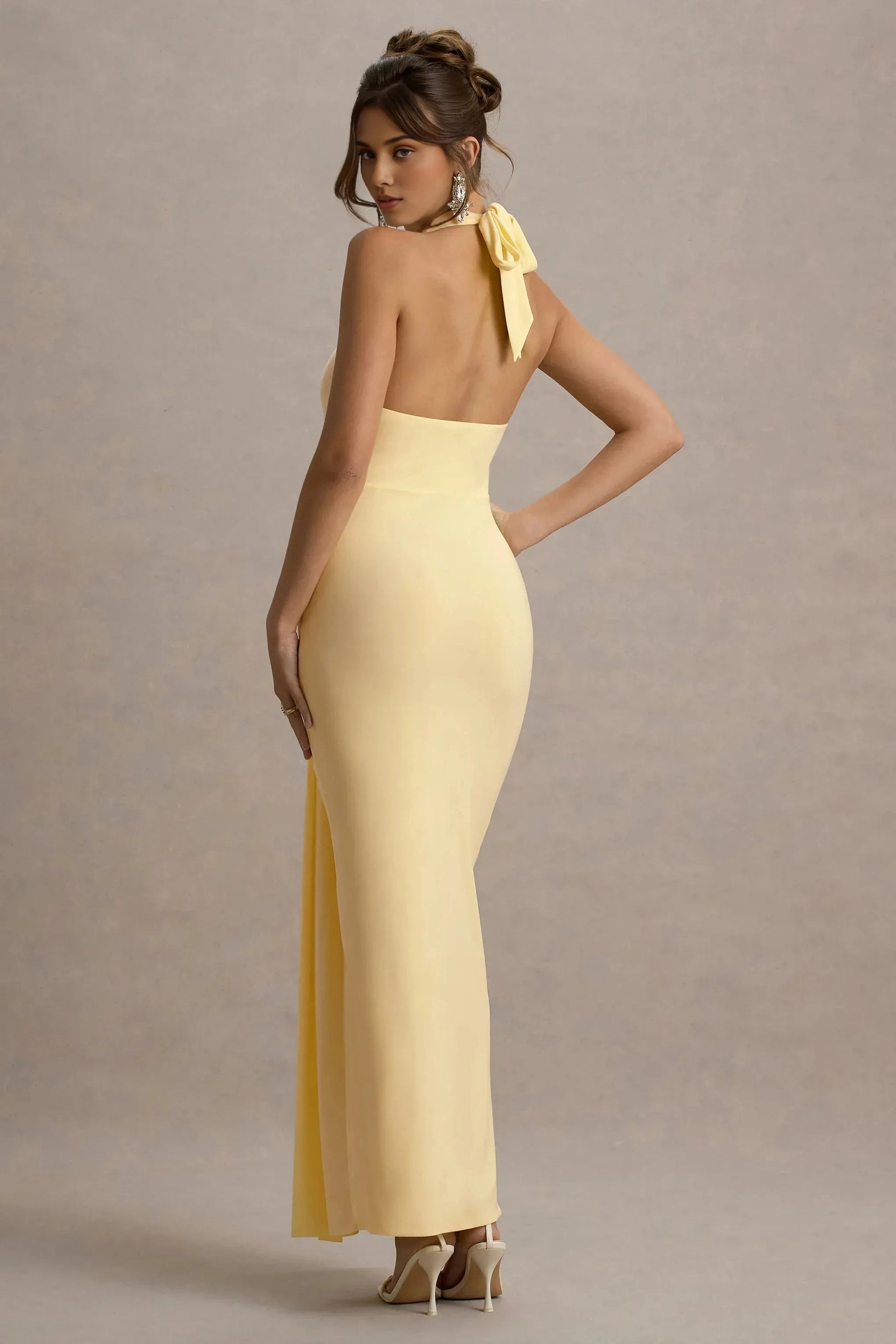 Daring Mermaid High Neck Sleeveless Ruched Side Tie Back Floor Length Prom Dress by YiHuiw