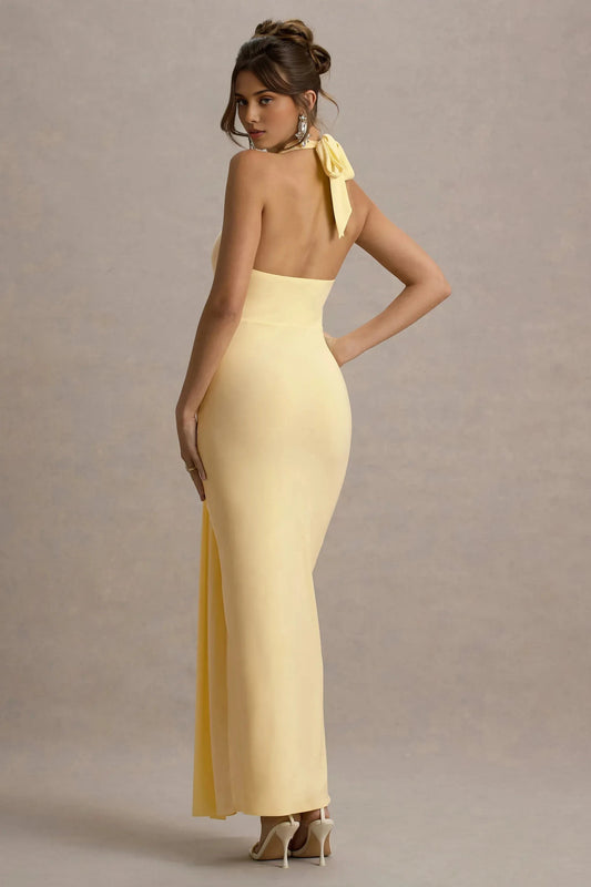 Daring Mermaid High Neck Sleeveless Ruched Side Tie Back Floor Length Prom Dress by YiHuiw