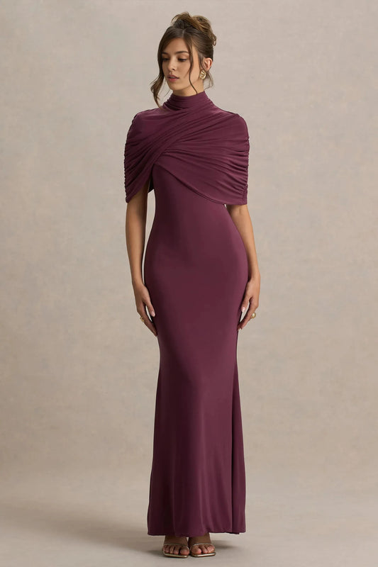 Daring Mermaid Mock Neck Draped Sleeve Open Back Floor Length Prom Dress by YiHuiw