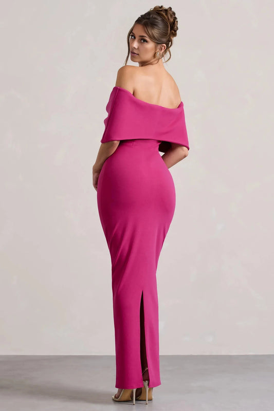 Daring Mermaid Off Shoulder Bow Accent Sleeveless High Slit Floor Length Prom Dress by YiHuiw