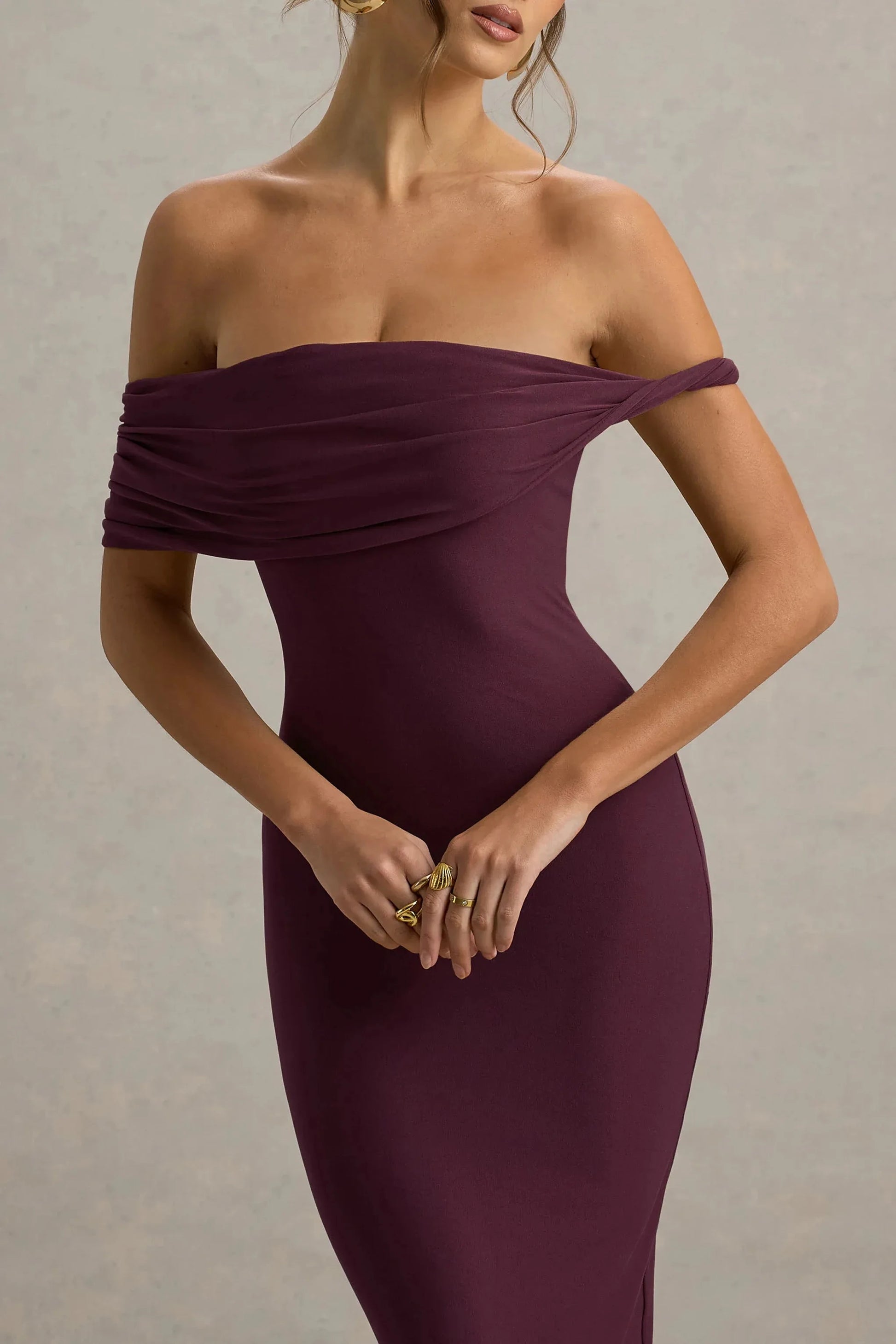 Daring Mermaid Off Shoulder Draped Sleeve Open Back Floor Length Evening Dress by YiHuiw