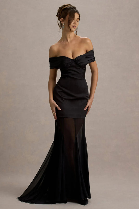 Daring Mermaid Off Shoulder Sleeveless Sheer Overlay Floor Length Prom Dress by YiHuiw