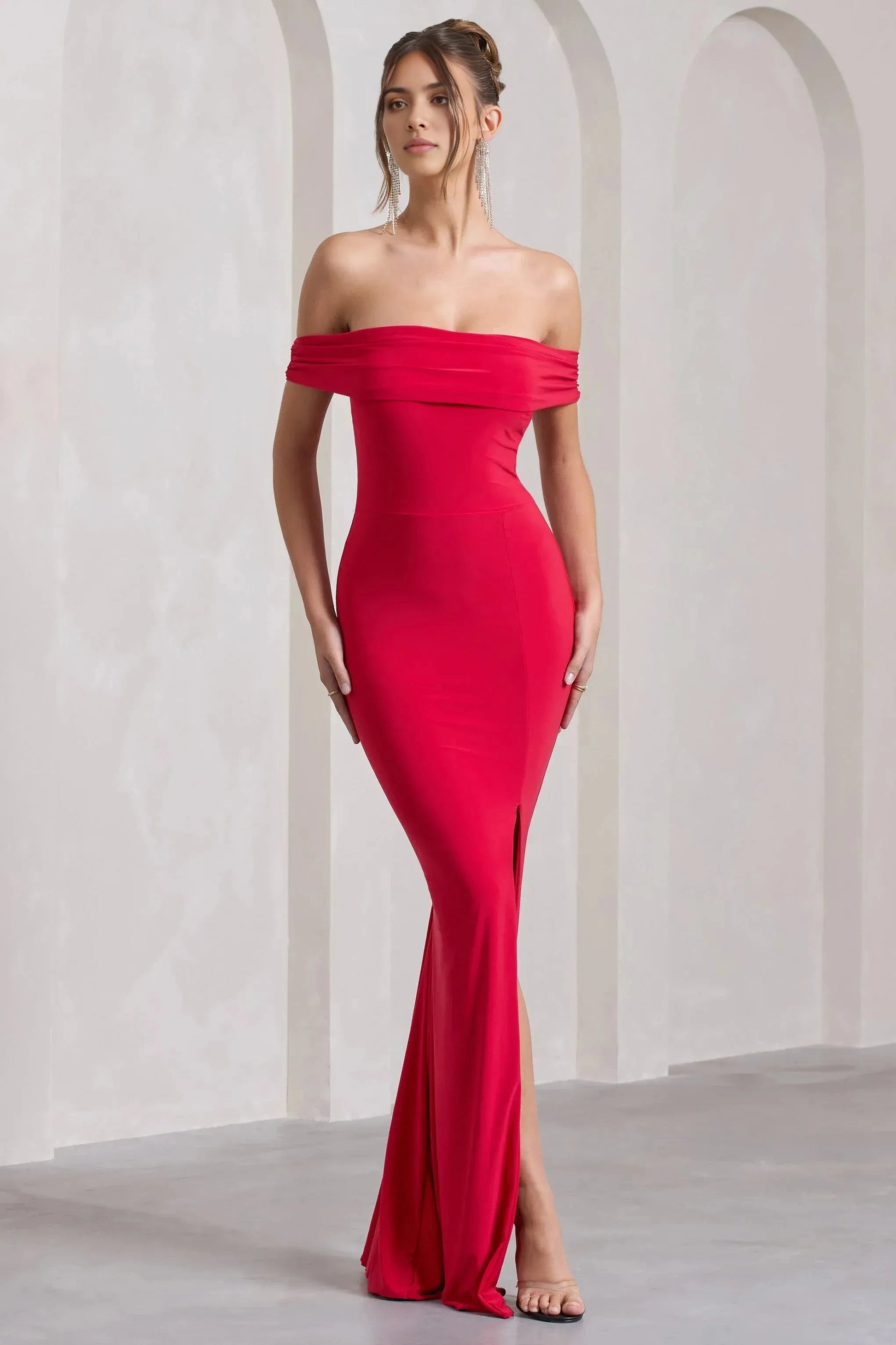 Daring Mermaid Off Shoulder Sleeveless Side Slit Plus Size Floor Length Evening Dress by YiHuiw