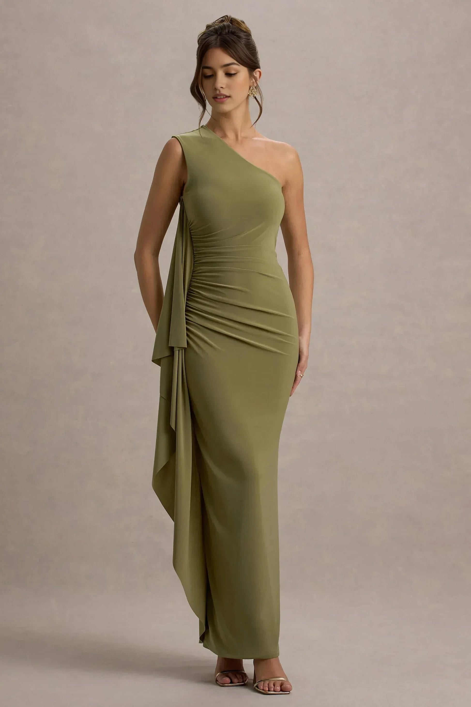 Daring Mermaid One Shoulder Draped Accent Sleeveless Floor Length Prom Dress by YiHuiw
