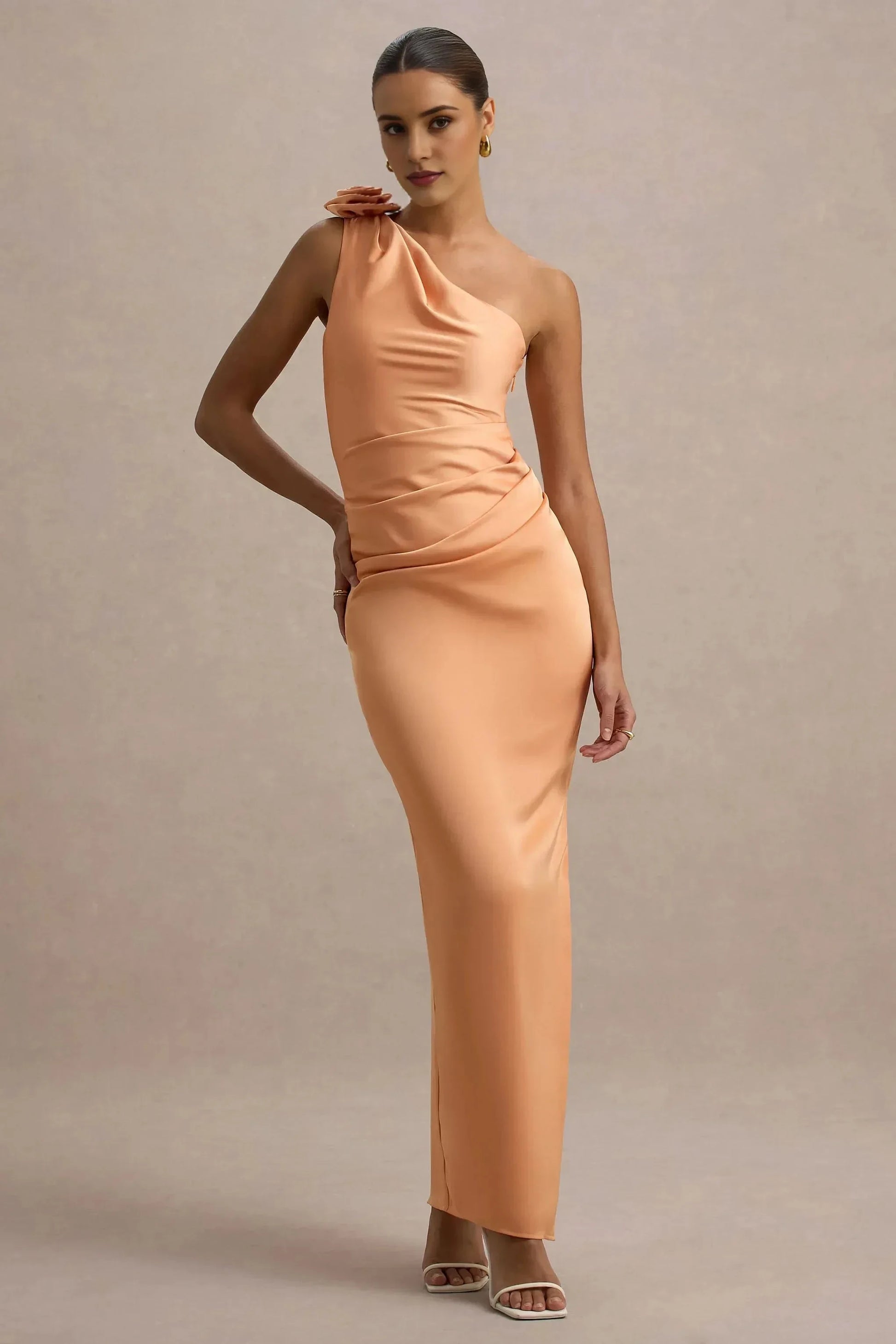 Daring Mermaid One Shoulder Floral Accent Sleeveless High Slit Floor Length Prom Dress by YiHuiw