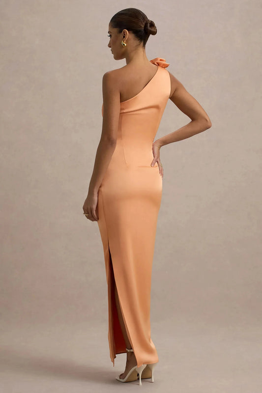 Daring Mermaid One Shoulder Floral Accent Sleeveless High Slit Floor Length Prom Dress by YiHuiw