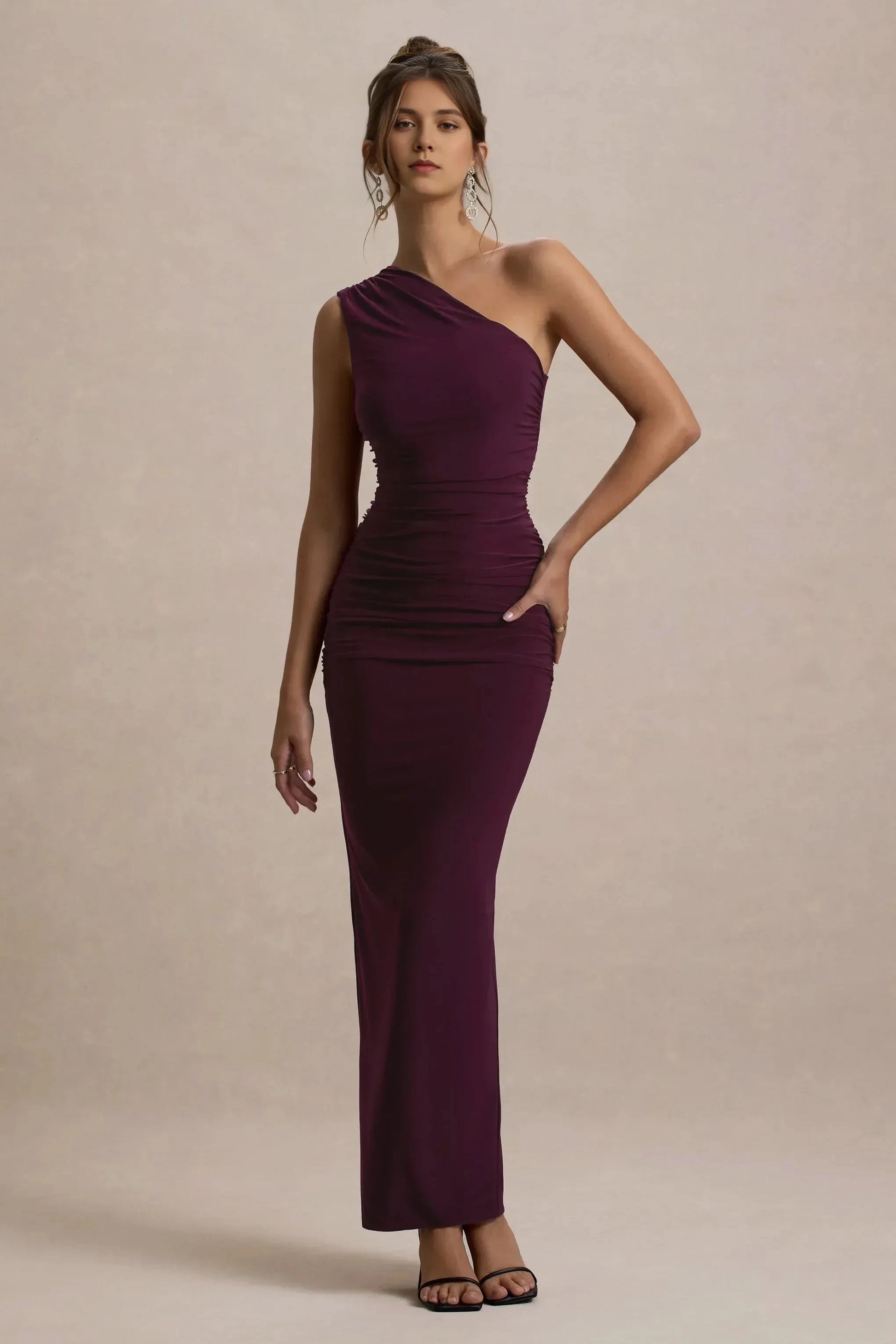 Daring Mermaid One Shoulder Ruched Accent Sleeveless High Slit Floor Length Prom Dress by YiHuiw