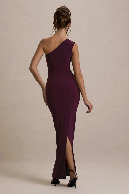 Daring Mermaid One Shoulder Ruched Accent Sleeveless High Slit Floor Length Prom Dress by YiHuiw